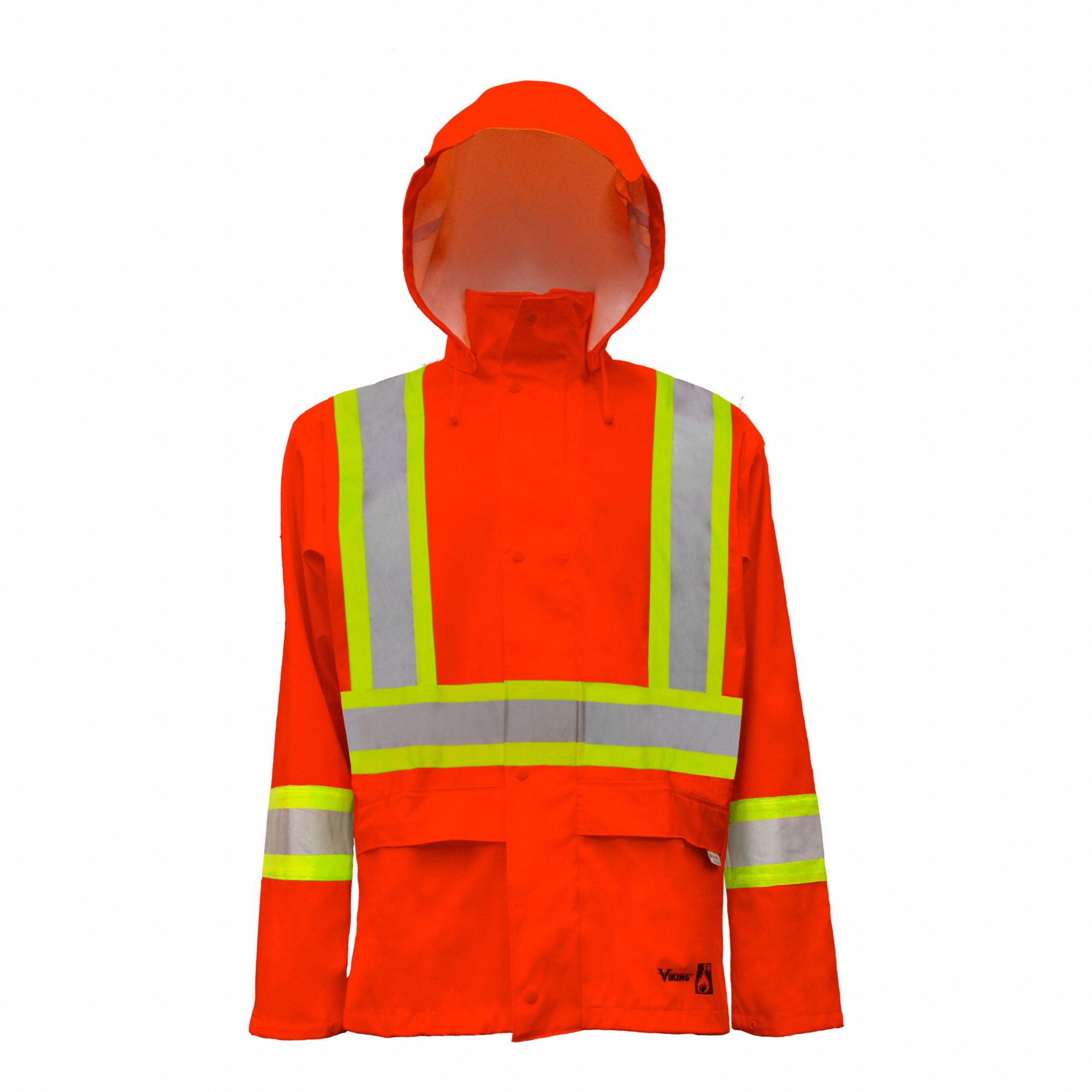 MEN'S FIRE-RESISTANT RAIN JACKET, ORANGE, L, POLYESTER, 2 POCKETS, HI-VIS, ANSI CLASS 3