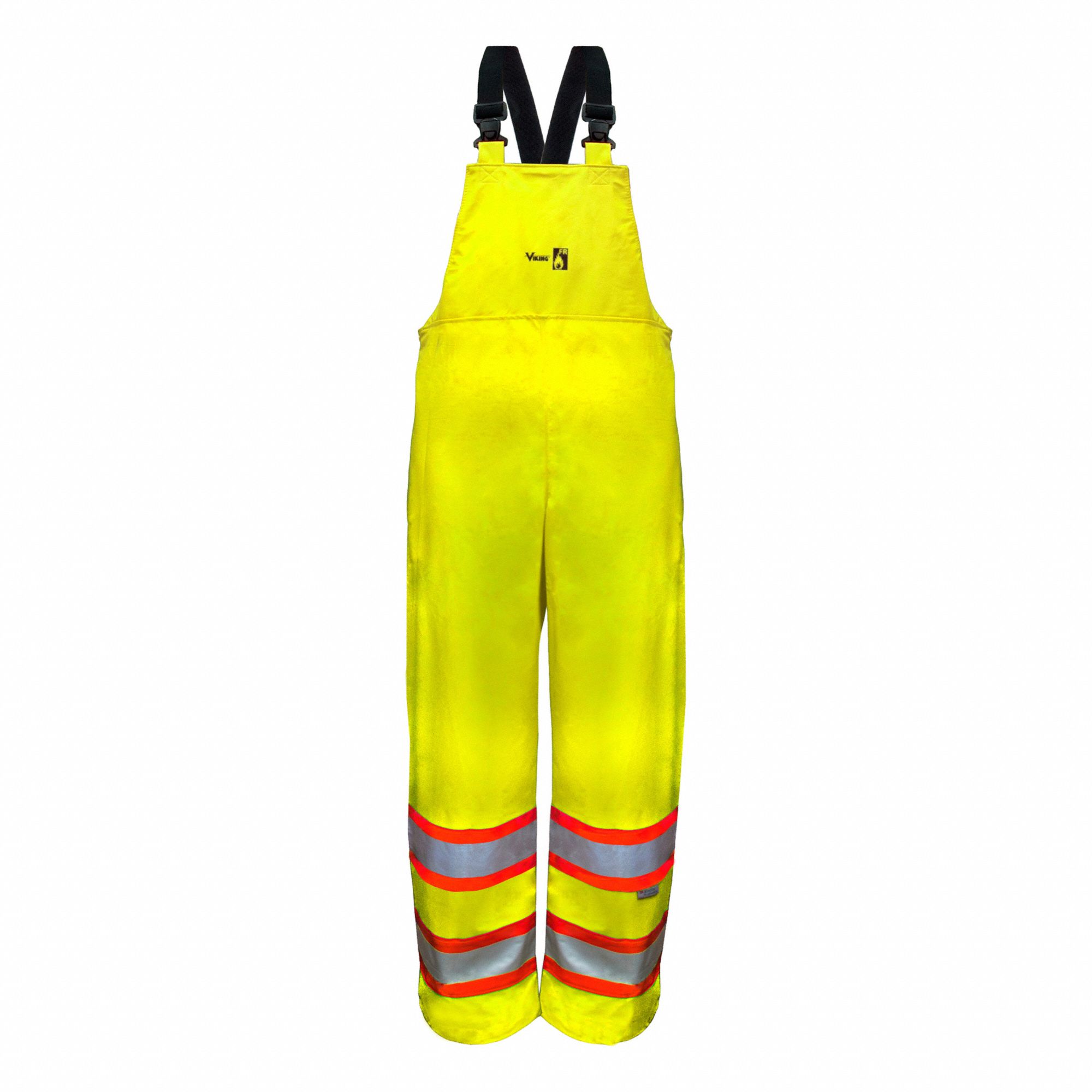 RAIN BIB PANT, GREEN, L, POLYESTER, HI-VIS, ANSI CLASS E, FIRE-RESISTANT