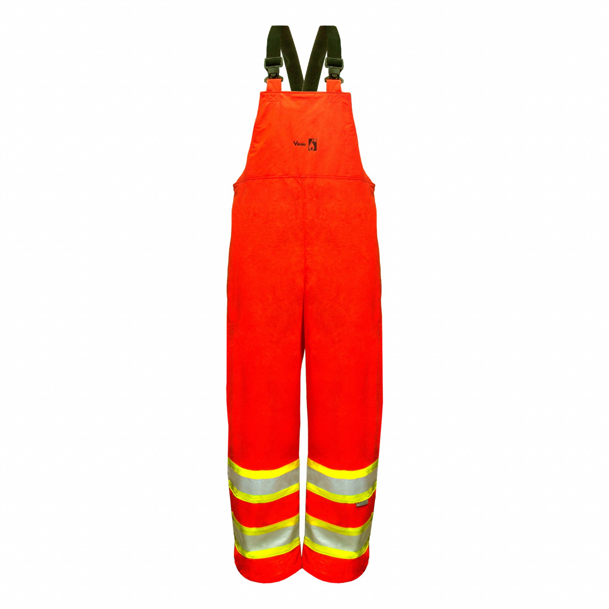 RAIN BIB OVERALL, FLAME/CHEM RESIST, MICRO WELD SEAM, HI VIS, ORNG, XXXXL, POLYESTER/POLYURETHANE