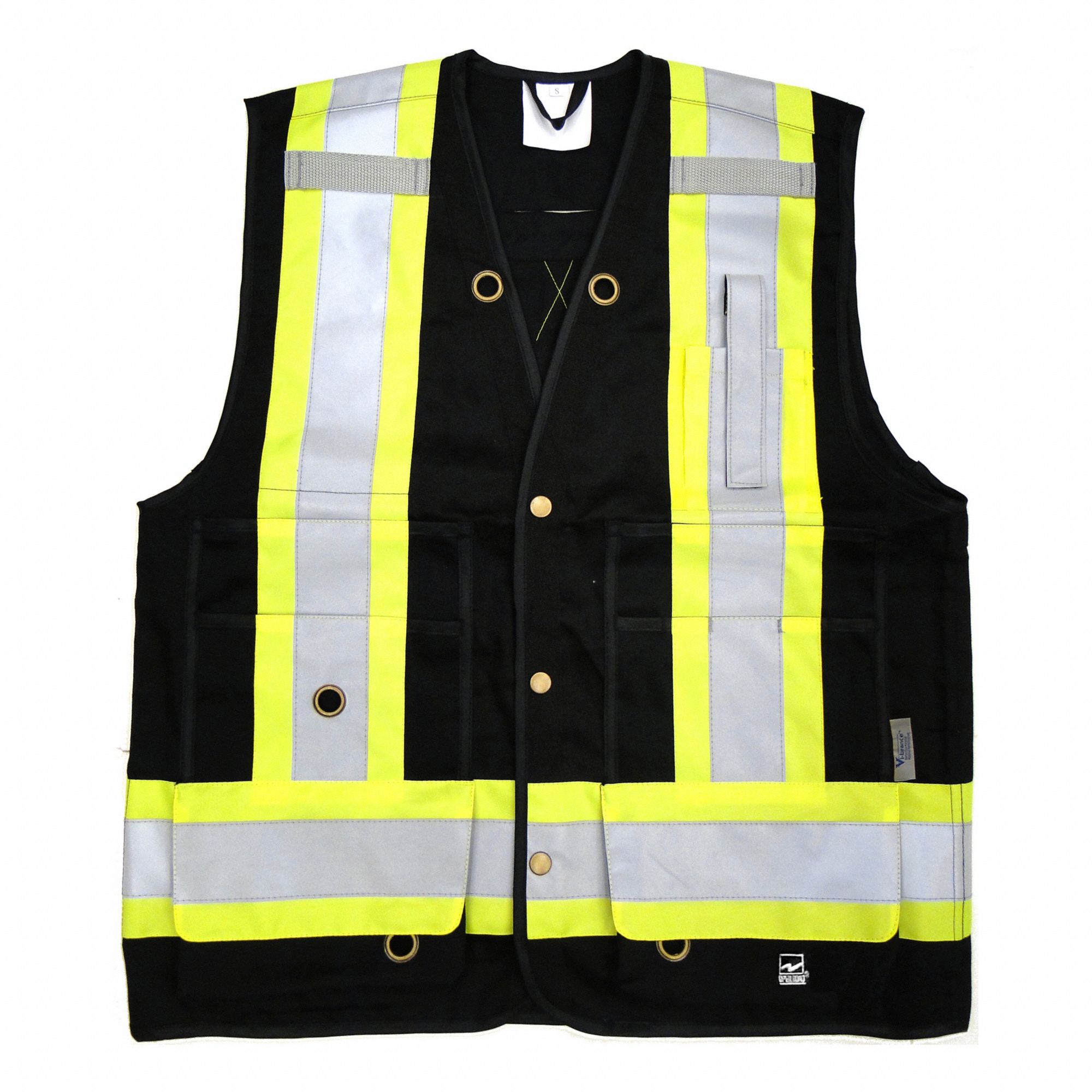 UNISEX HI-VIS VEST, L, 39 - 43 IN CHEST, 26 IN L, BLACK, POLYESTER