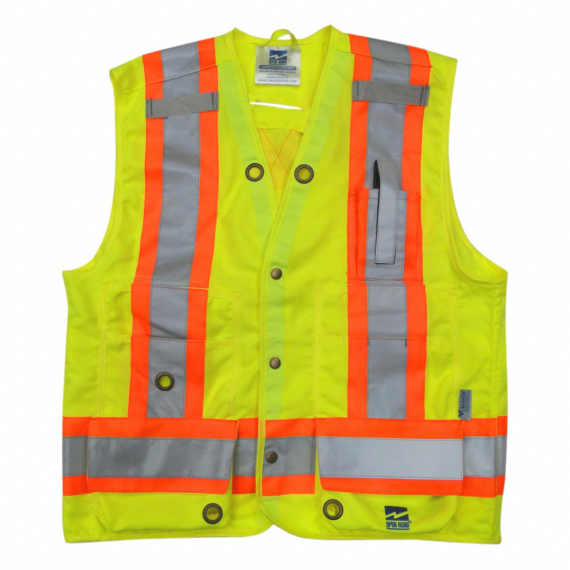 UNISEX HI-VIS VEST, XL, 42 - 47 IN CHEST, 26 IN L, YELLOW/GREEN, POLYESTER