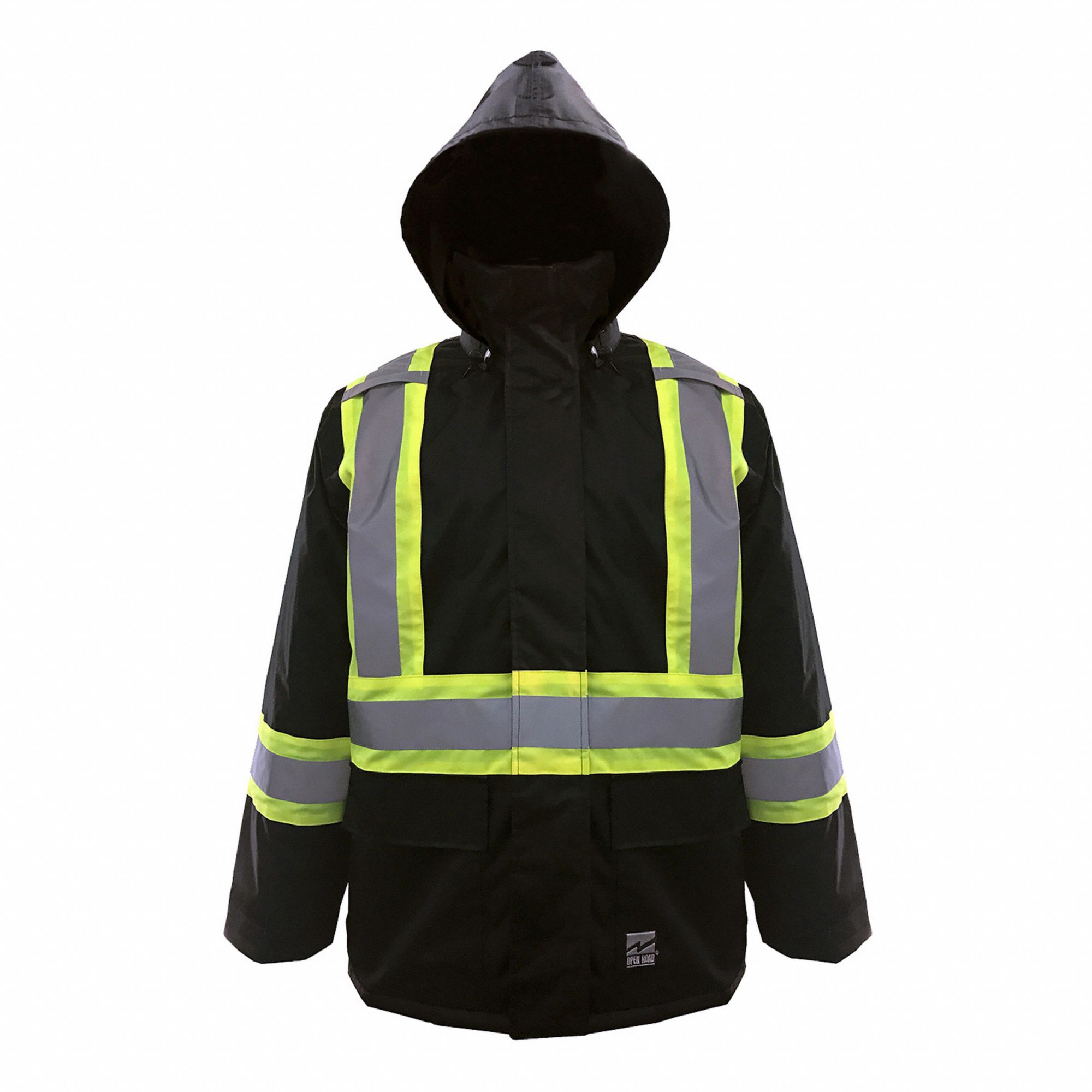 MEN'S RAIN/SAFETY JACKET W DETACH HOOD, CSA, SZ S/CHEST 37 IN, BLACK, POLYESTER/PU