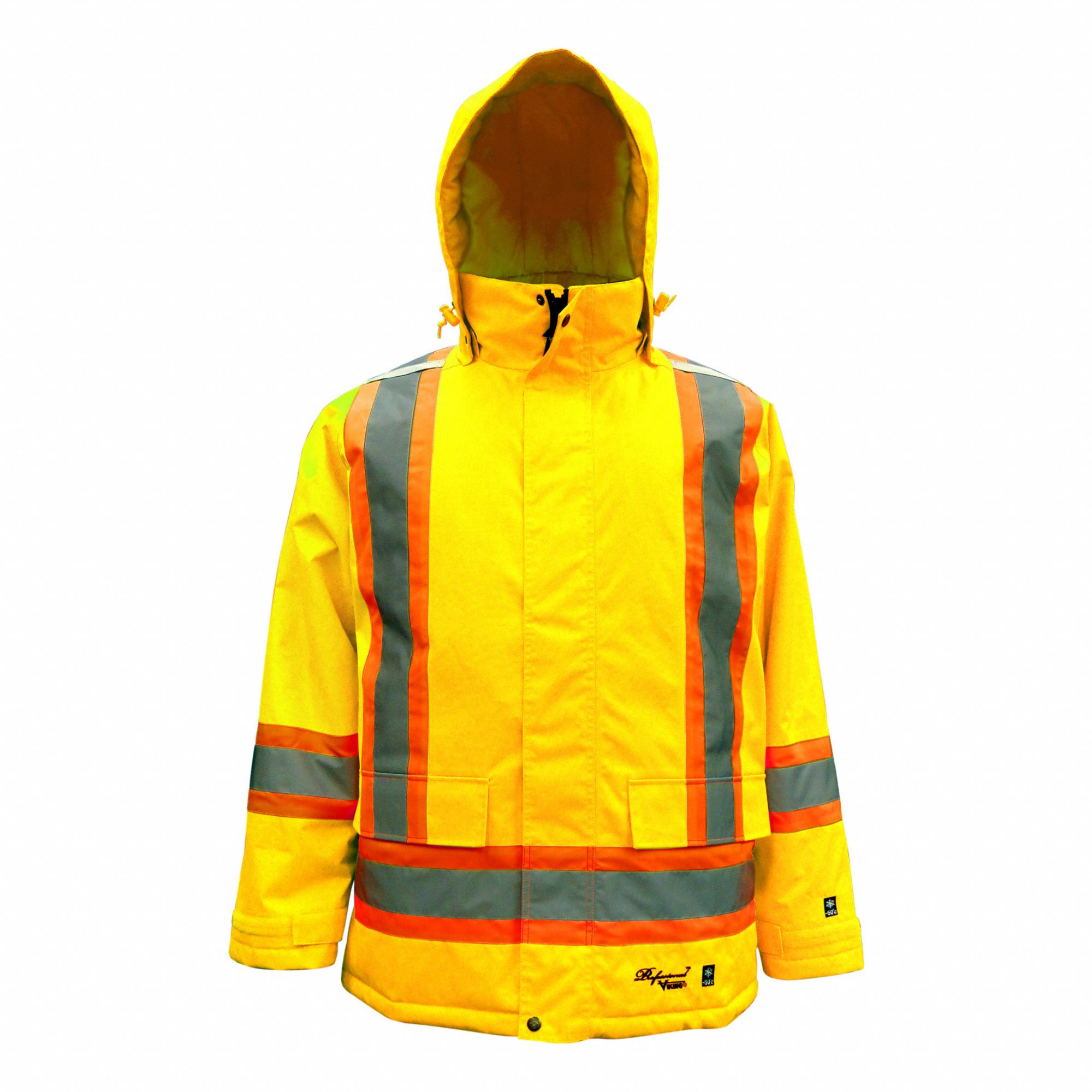 HIGH-VISIBILITY JACKET, HOODED, INSULATED, MEN'S, GREEN, MEDIUM, POLYESTER/PU