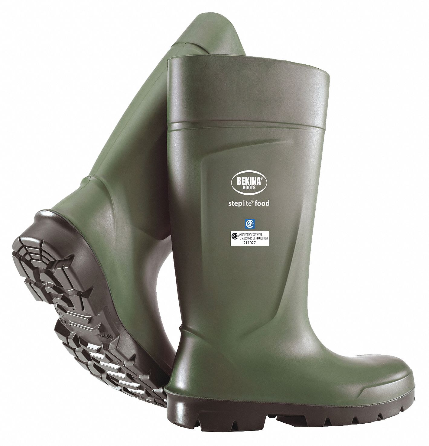 STEPLITE FOOD SAFETY PU BOOTS, 12, UNISEX, GREEN, 15 IN, STEEL SHANK