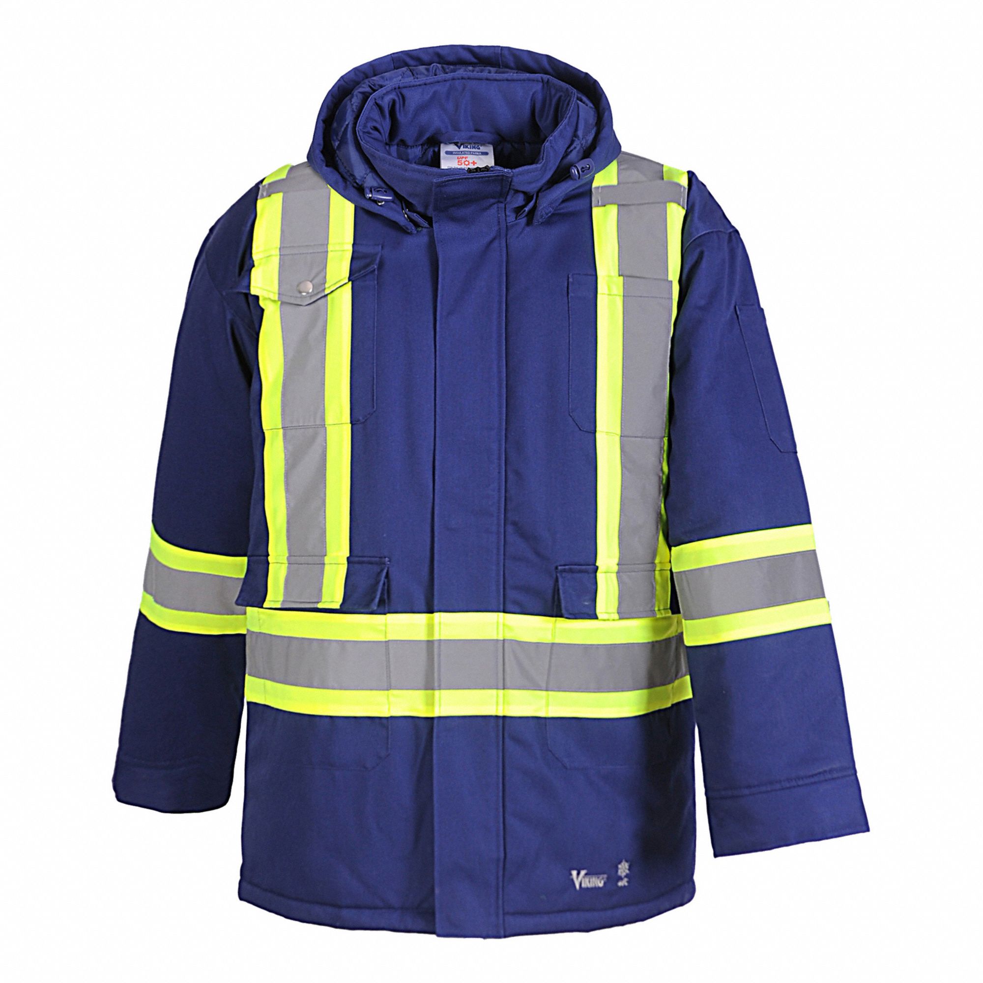 HOODED PARKA, INSULATED, CHEST SIZE 51 IN, NAVY, SZ 2X-LARGE, POLY/COTTON