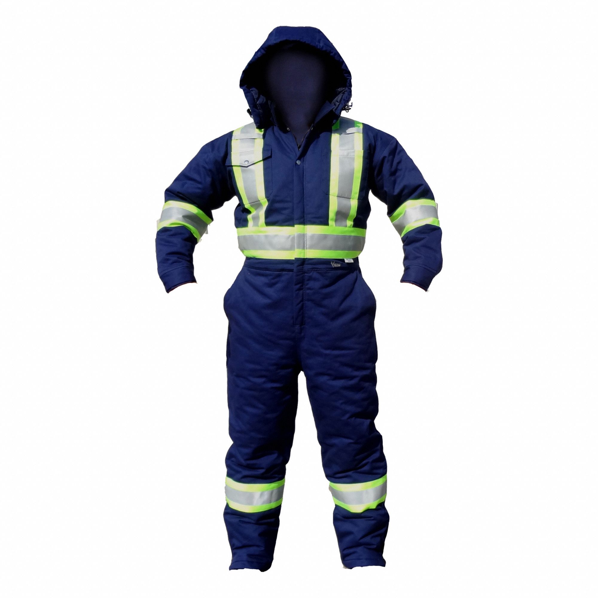 MEN'S REFLECTIVE COVERALLS W/ SAFETY HOOD, 7 POCKETS, NAVY, 6.4 OZ, SIZE L/TALL, POLY/COTTON