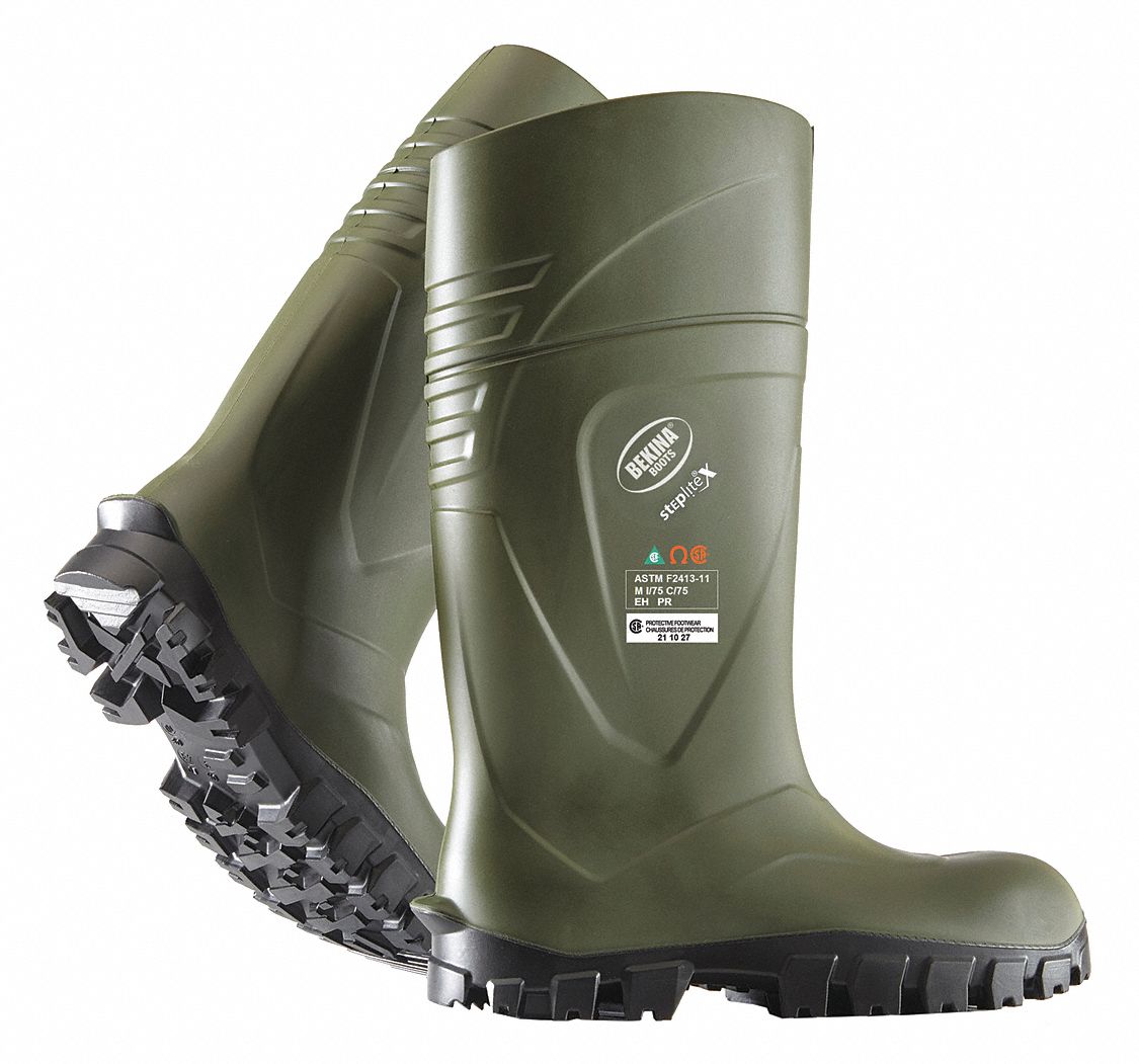 SAFETY WORK BOOTS, MEN'S/COMPOSITE TOE, GREEN, SIZE 15, POLYURETHANE