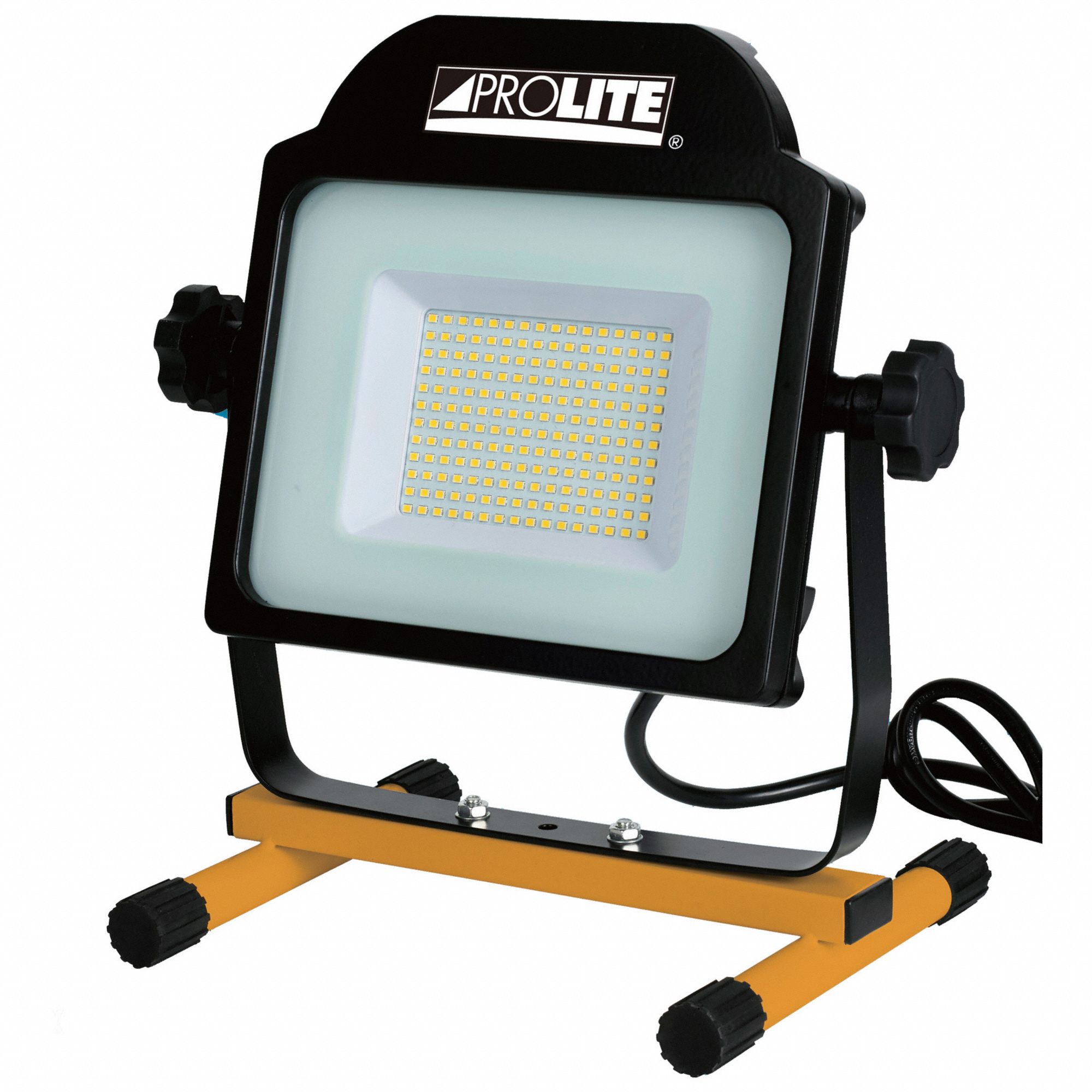 TEMPORARY JOB SITE FLOOD LIGHT, DIE-CAST ALUMINUM, YELLOW, 95 WATTS, 6 FT POWER CORD