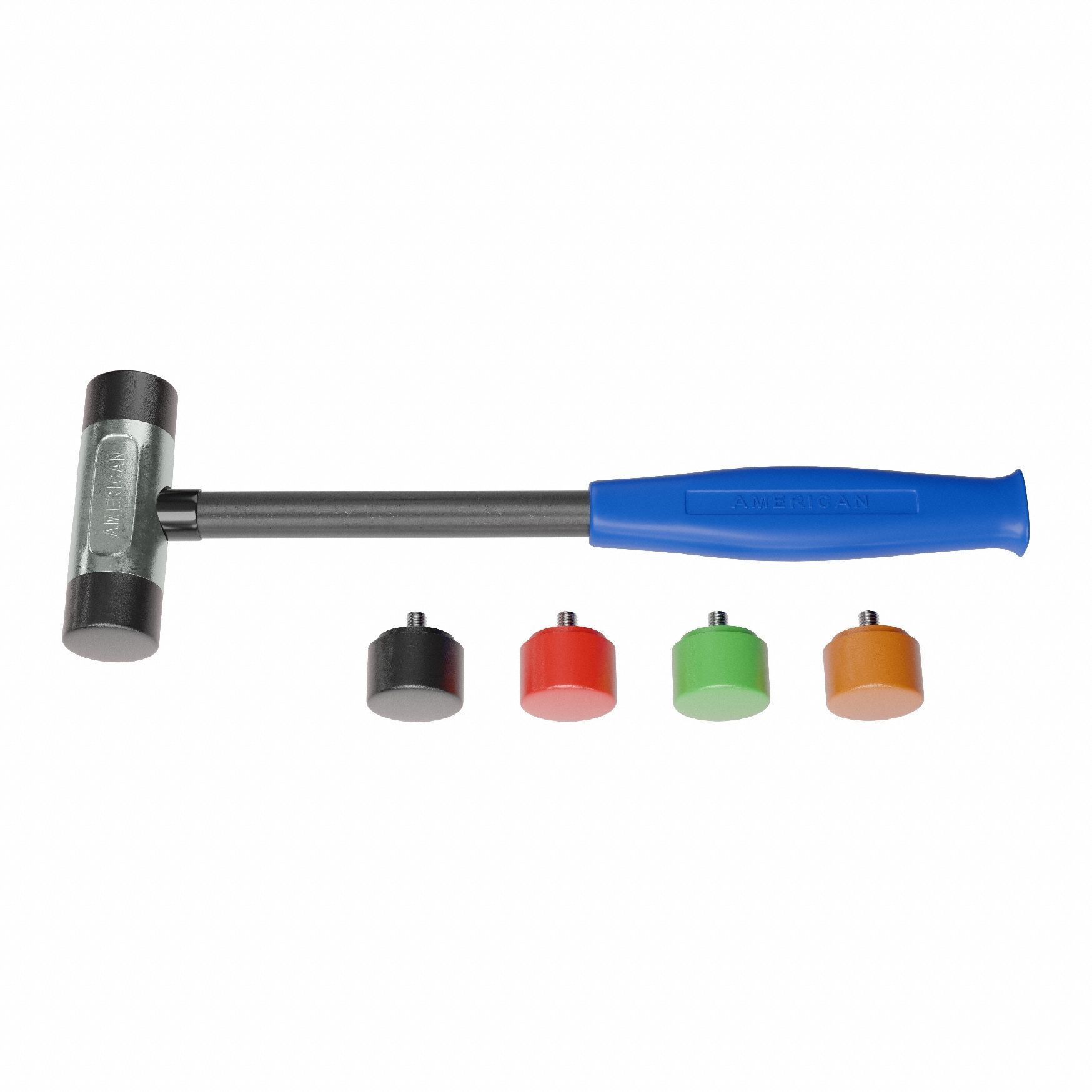 Replaceable Tip Hammer: Urethane, 1 lb Head Wt, 1 in Tip Dia, 10 in Overall Lg, Replaceable Tips