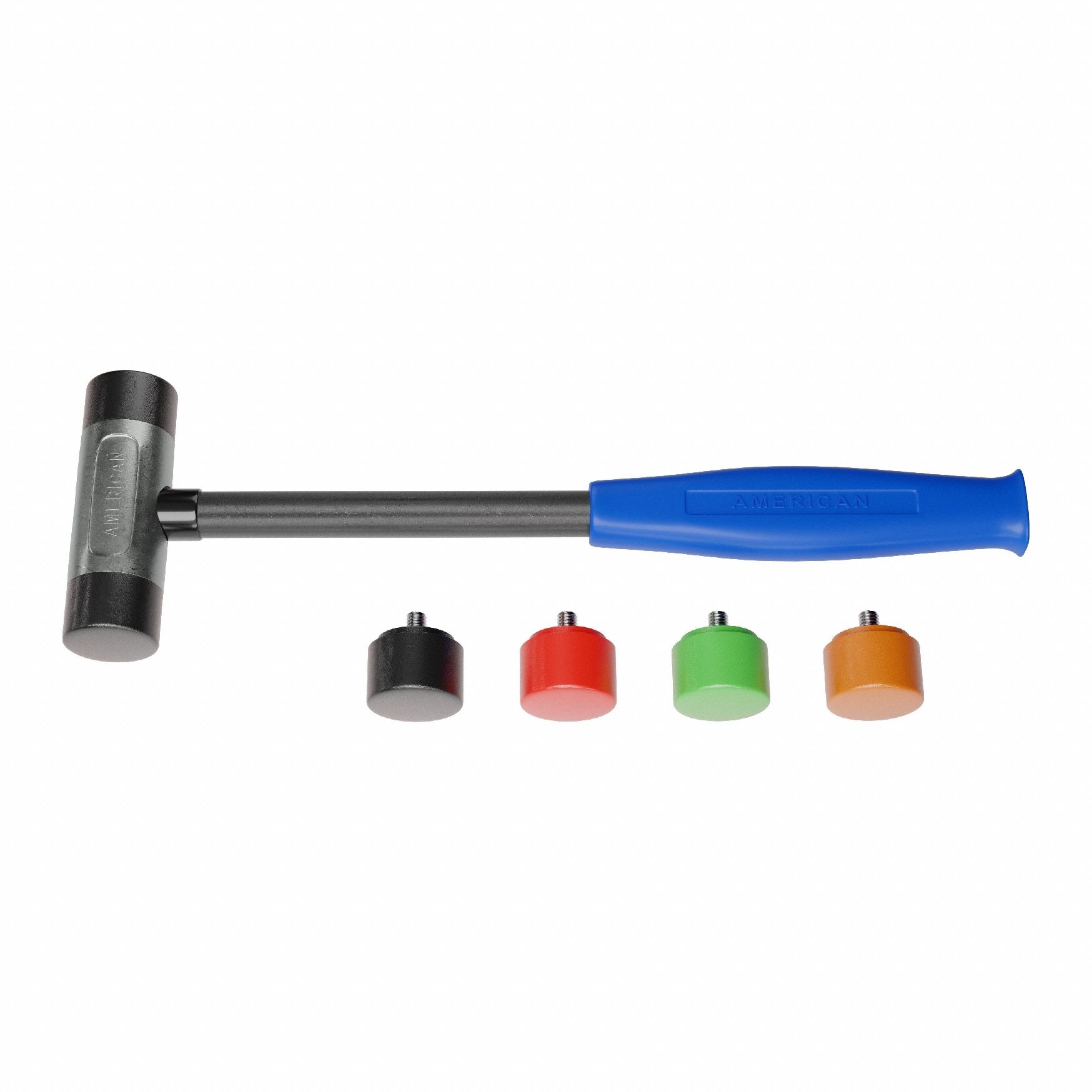 Replaceable Tip Hammer: Urethane, 1 1/2 lb Head Wt, 1 in Tip Dia, 10 in Overall Lg, Replaceable Tips
