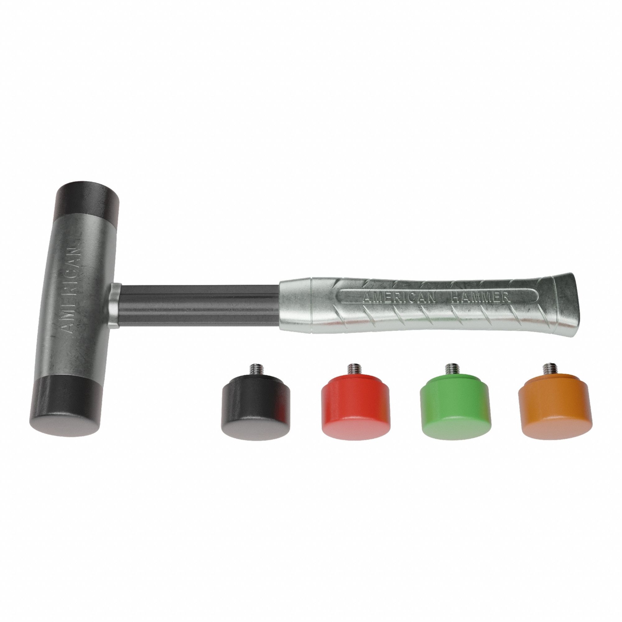 Replaceable Tip Hammer: Urethane, 1 1/2 lb Head Wt, 1 1/2 in Tip Dia, 11 1/2 in Overall Lg, Zinc