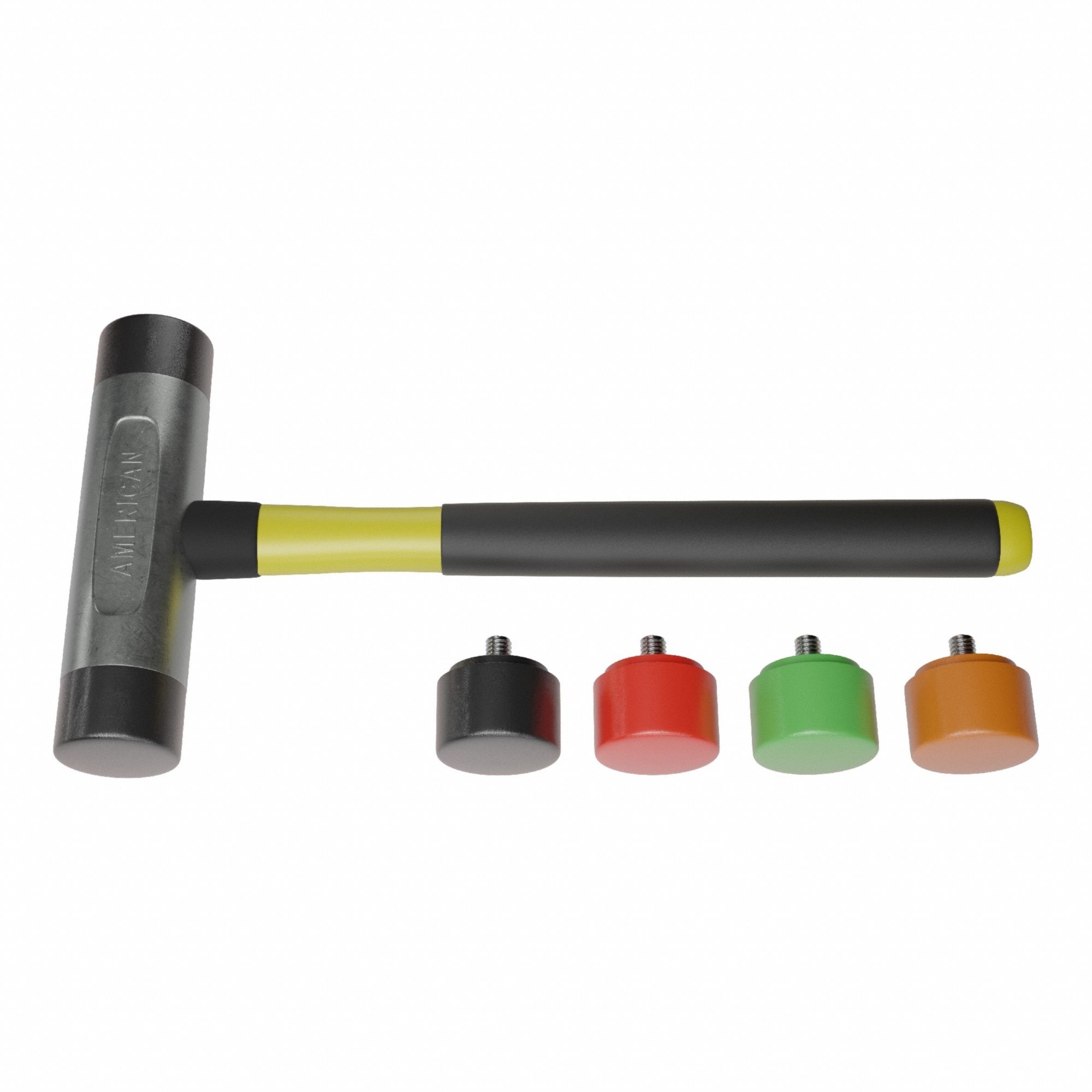 Replaceable Tip Hammer: Urethane, 1 1/2 lb Head Wt, 1 1/2 in Tip Dia, 14 1/2 in Overall Lg, Zinc