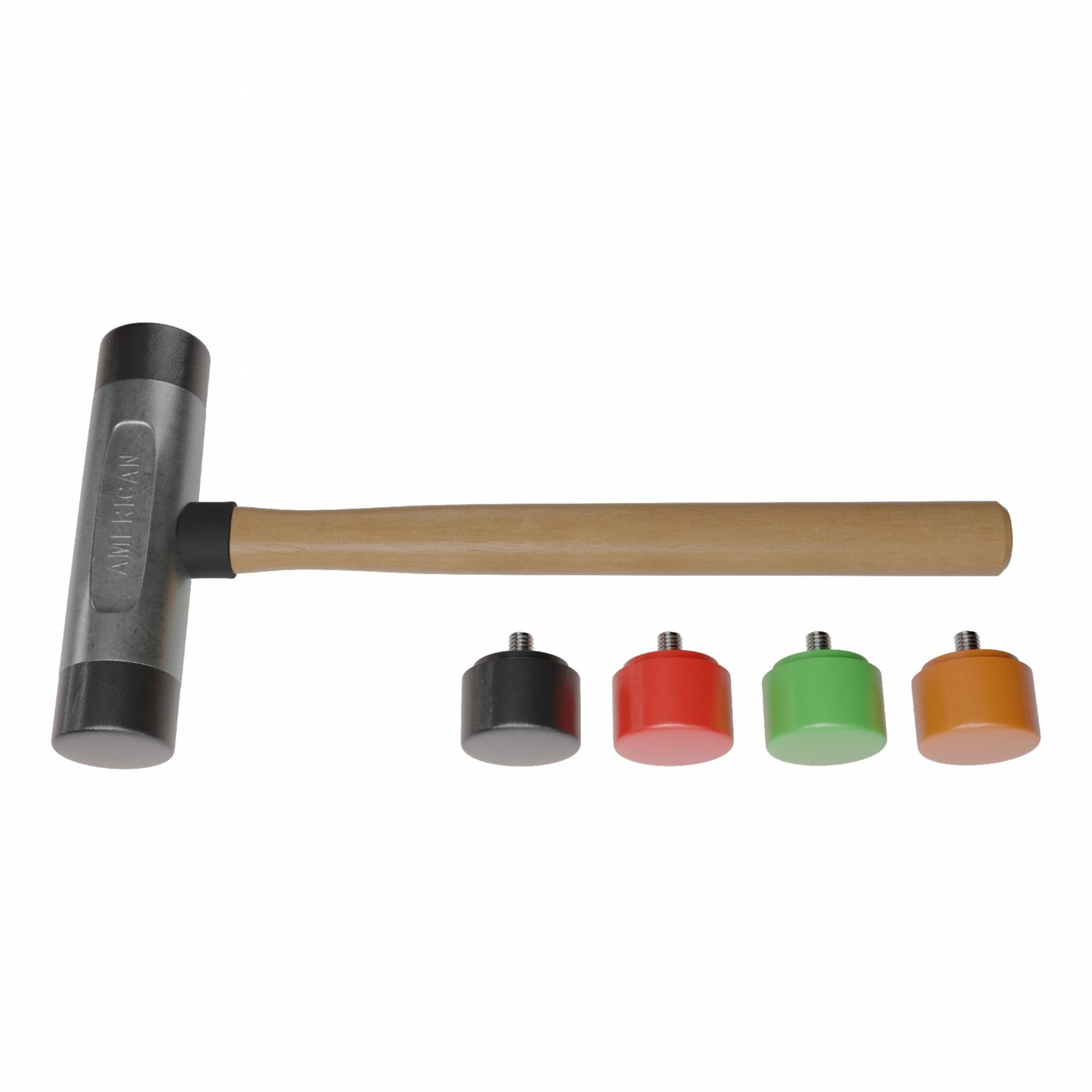 Replaceable Tip Hammer: Urethane, 1 1/2 lb Head Wt, 1 1/2 in Tip Dia, 11 1/2 in Overall Lg, Zinc