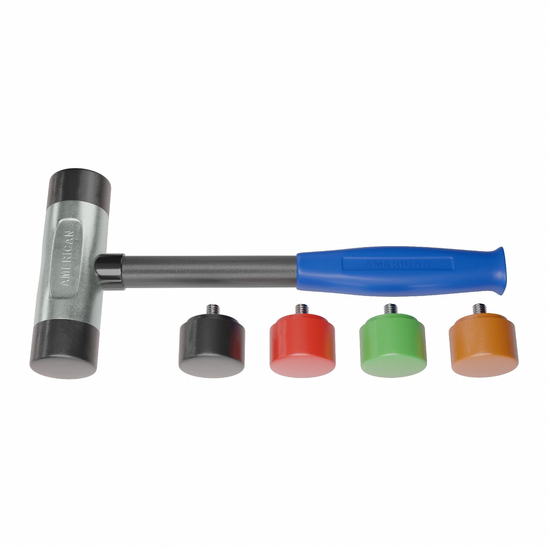 Replaceable Tip Hammer: Urethane, 1 1/2 lb Head Wt, 2 in Tip Dia, 14 1/2 in Overall Lg, Steel Handle