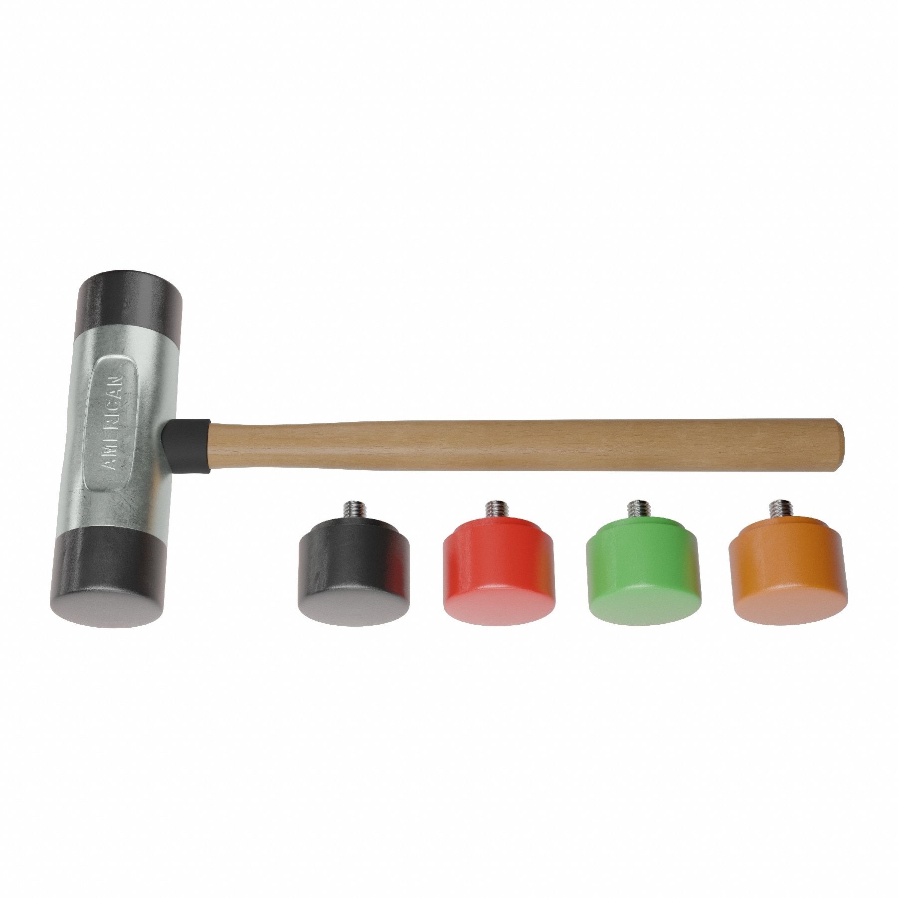 Replaceable Tip Hammer: Urethane, 1 1/2 lb Head Wt, 2 in Tip Dia, 15 1/2 in Overall Lg, Wood Handle