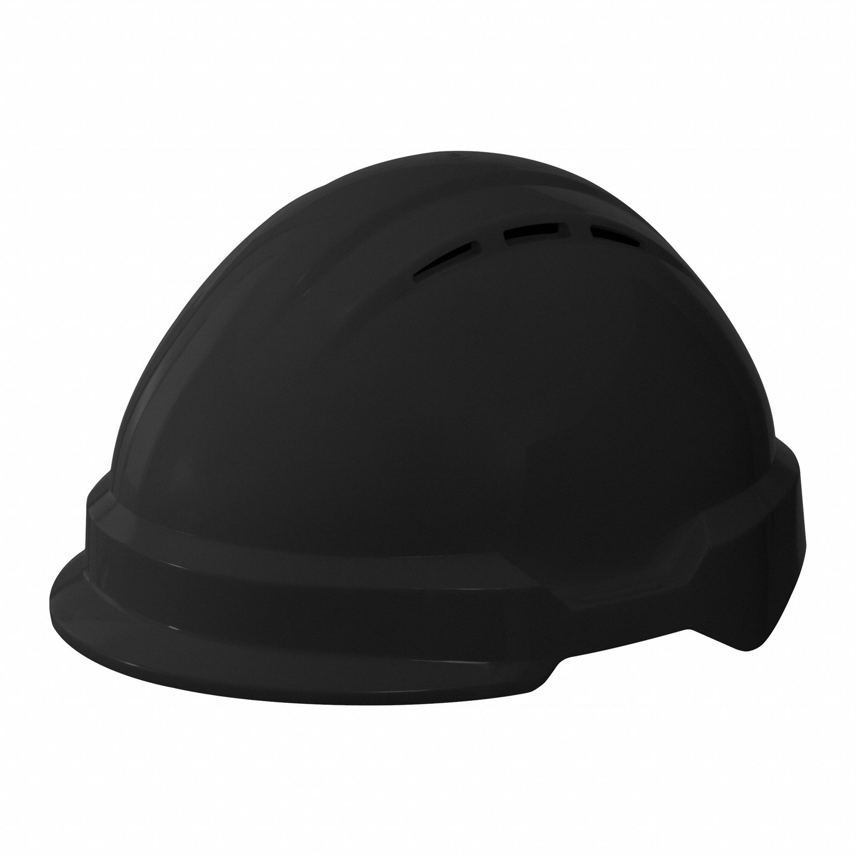 Hard Hat: Black, No Graphics, Ratchet (4-Point), Ratchet, Polyethylene, Side-Slots, Solid