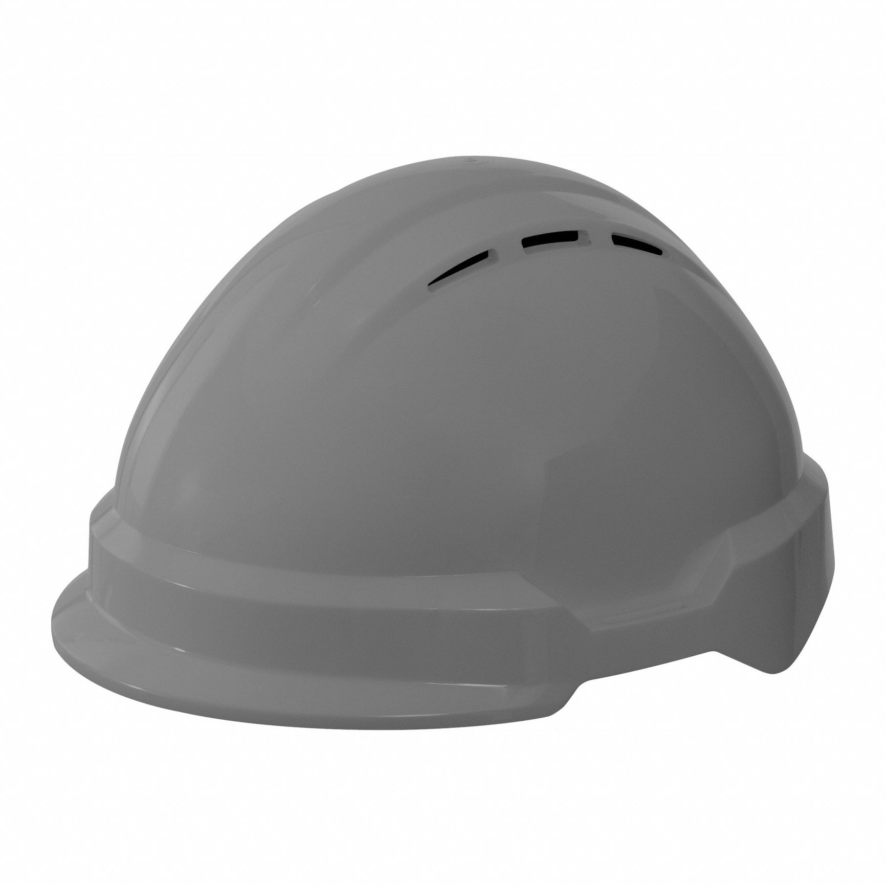 Hard Hat: Gray, No Graphics, Ratchet (4-Point), Ratchet, Polyethylene, Side-Slots, Solid
