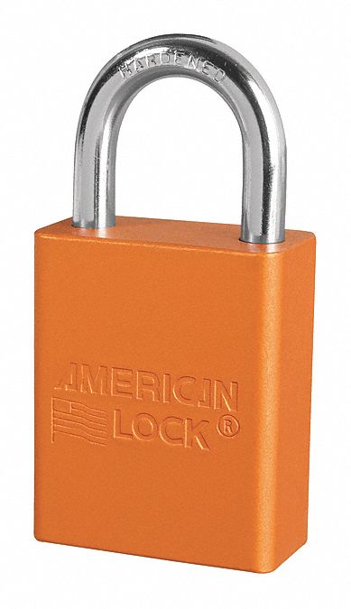 KEYED PADLOCK, 5-PIN, ORANGE, SHACKLE 1 X 25/32 X 1/4 IN, BODY 1 1/2 IN W, AL/BORON ALLOY