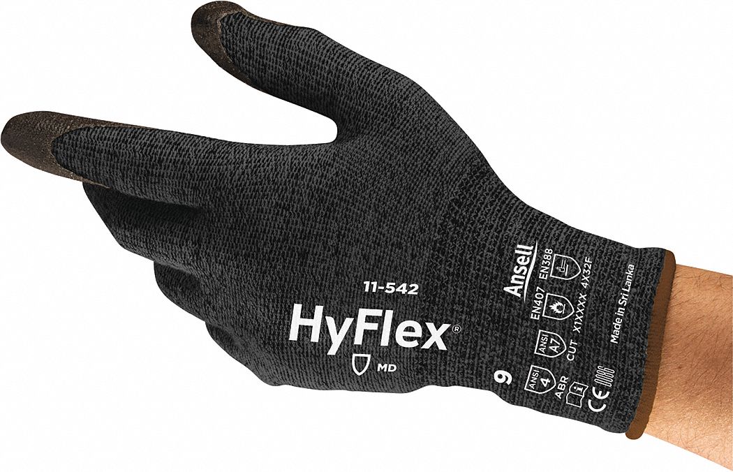 CUT-RESISTANT GLOVES, 13 GA, SZ 11/2XL/10 1/4 IN, BLACK, ROUGH NITRILE, PAIR