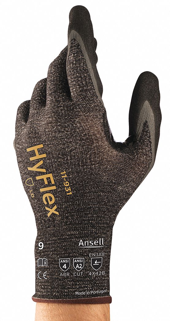 GANTS,LÉGER,TRICOT,ENDUIT PAUME/DOIGTS,ABS NIVEAU 4,FINITION BRUTE,CALIBRE 18,TLE 8,GRIS,NITRILES