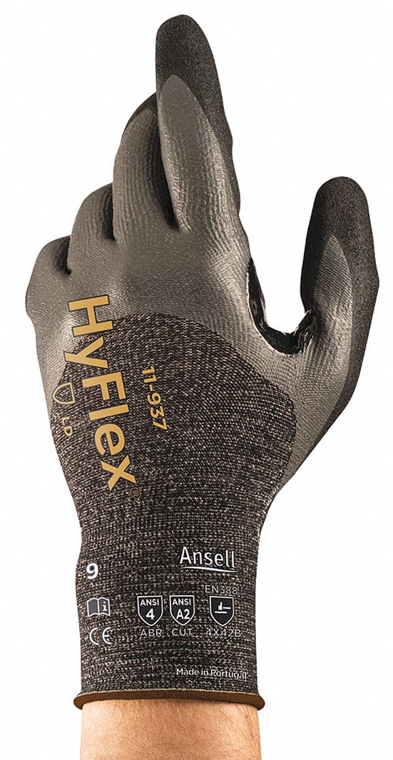 GANTS,LÉGER,TRICOT,ENDUIT TREMPAGE 3/4,ABS NIVEAU 4,FINITION BRUTE,CALIBRE 18,TLE 9,GRIS,NITRILES