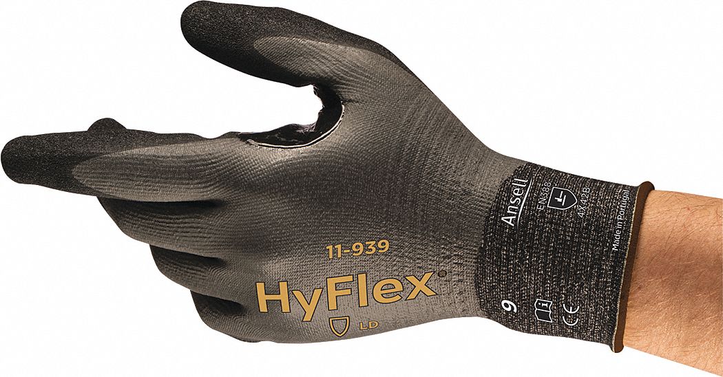 GLOVES, LGHT WGHT, OIL RESIST, FULL COAT, ABS LEVEL 4, ROUGH FINISH, 18 GAUGE, SIZE 8, GRY, NITRILE