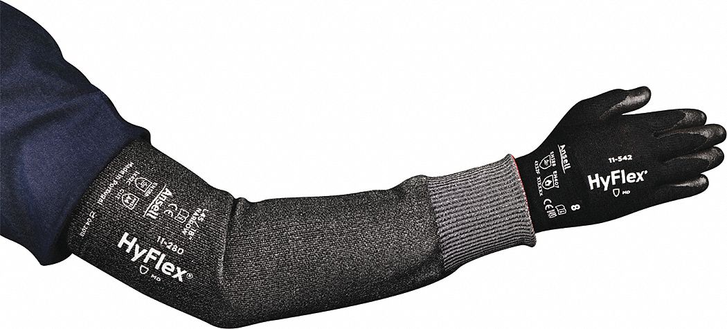 CUT-RESISTANT SLEEVE, ANSI/ISEA CUT LEVEL A4, 15 GA INTERCEPT, GREY, WIDE CUFF, 12 IN