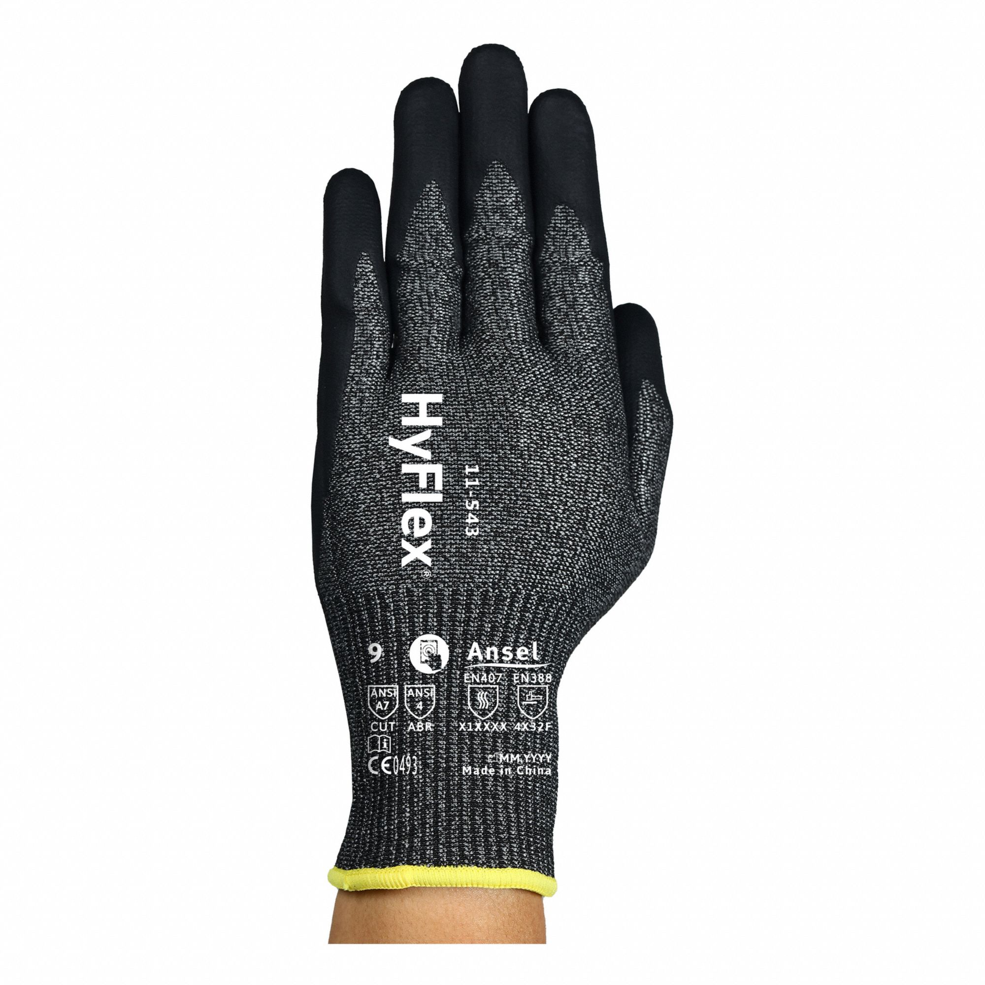 HYFLEX 11543 CUTRESISTANT GLOVES, BLACK, ABRASIONRESISTANT, 360