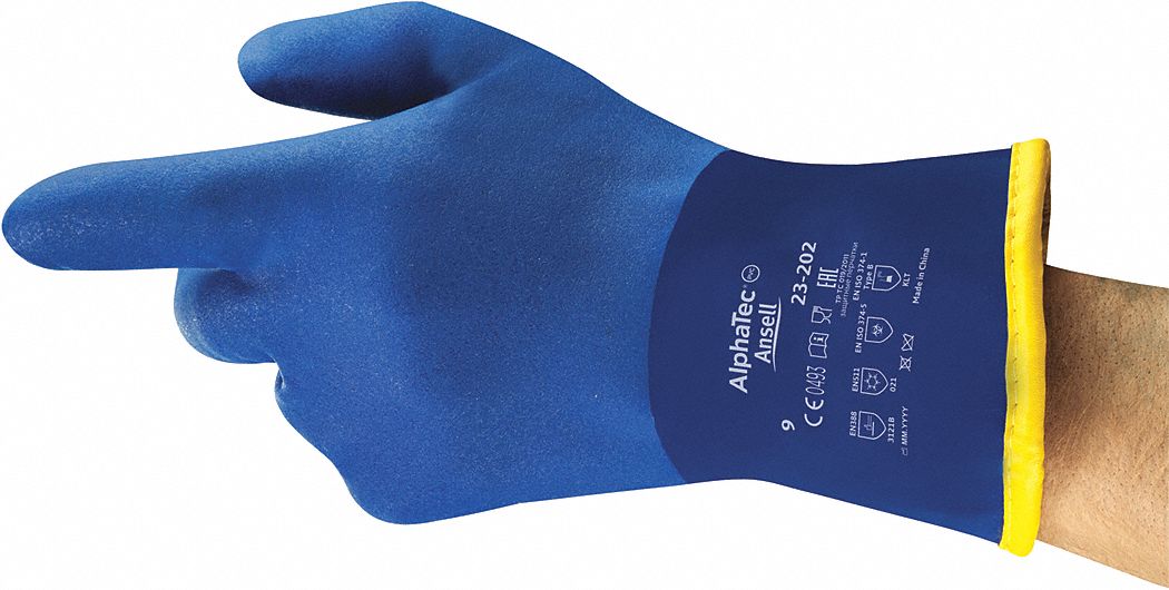 CHEMICAL-RESISTANT GLOVES, STRAIGHT CUFF, 10 IN, BLUE, M, PVC