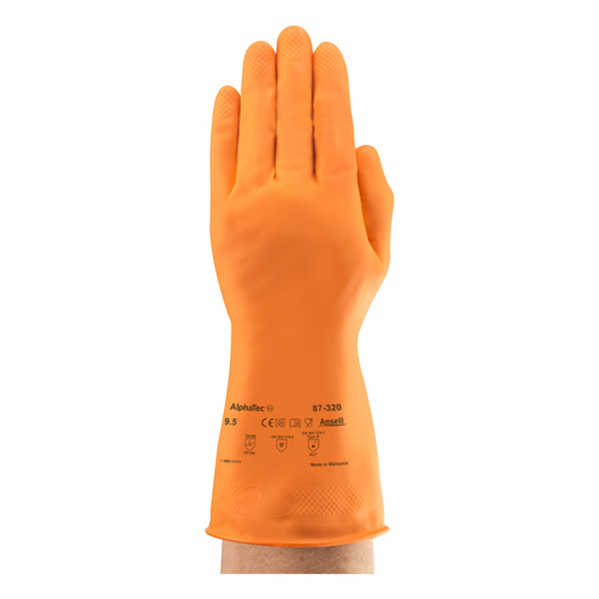 CHEMICAL RESISTANT GLOVES,ORG,SZ 6.5,PR