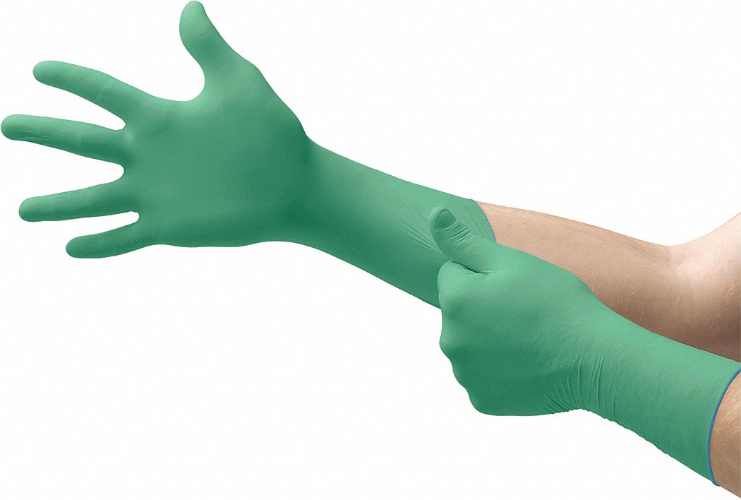 CHEMICAL-RESISTANT GLOVES, BEADED, XS/6, 12 IN L/7.9 MIL THICK, GRN/BL, NITRILE/NEOPRENE, CA 500