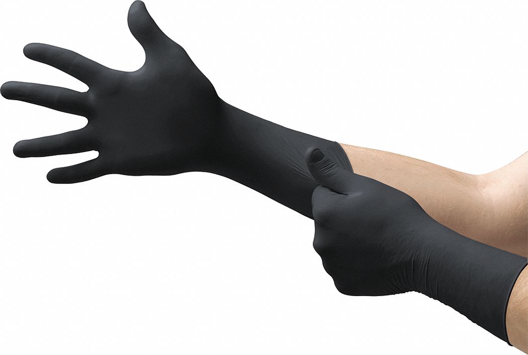 DISPOSABLE GLOVES, SZ 8/M, 11 1/4 IN L, BLACK, PKG 100