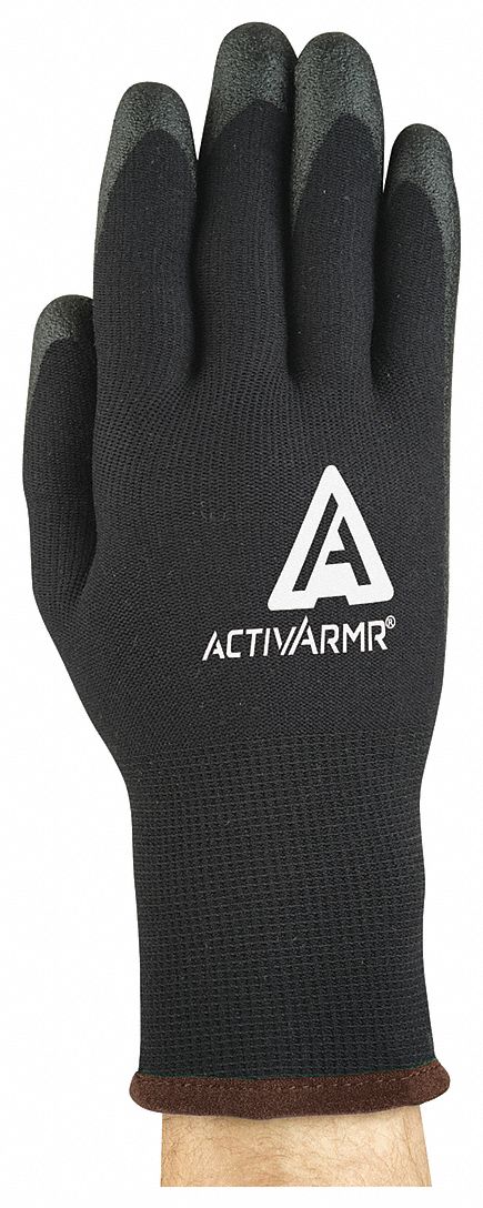 COLD PROTECTION GLOVES, KNIT WRIST/GUNN CUT, SZ X-LARGE/10/10 5/8 IN, BLACK, NYLON/ACRYLIC/PVC