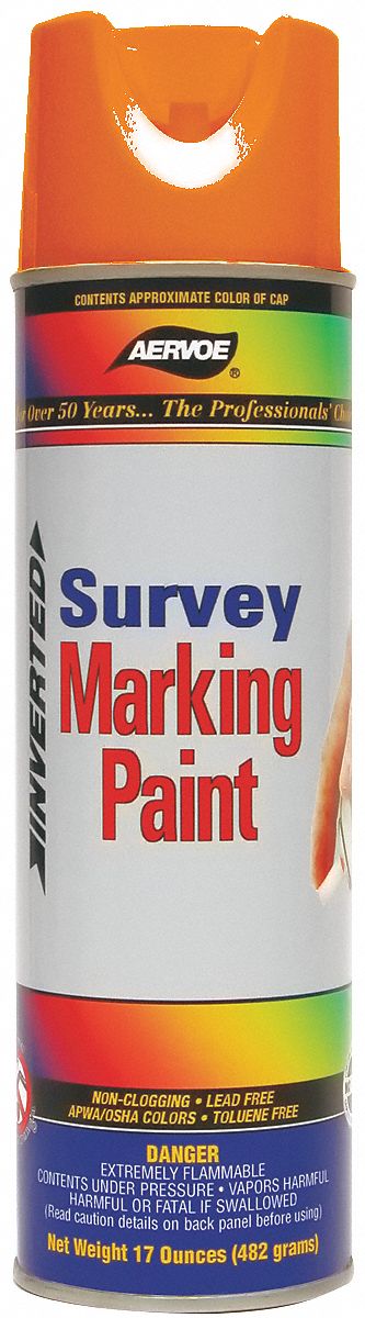 SURVEY MARKING PAINT, SPRAY, NON-FREEZING, FLUORESCENT ORANGE, 20 OZ, ALKYD SOLVENT