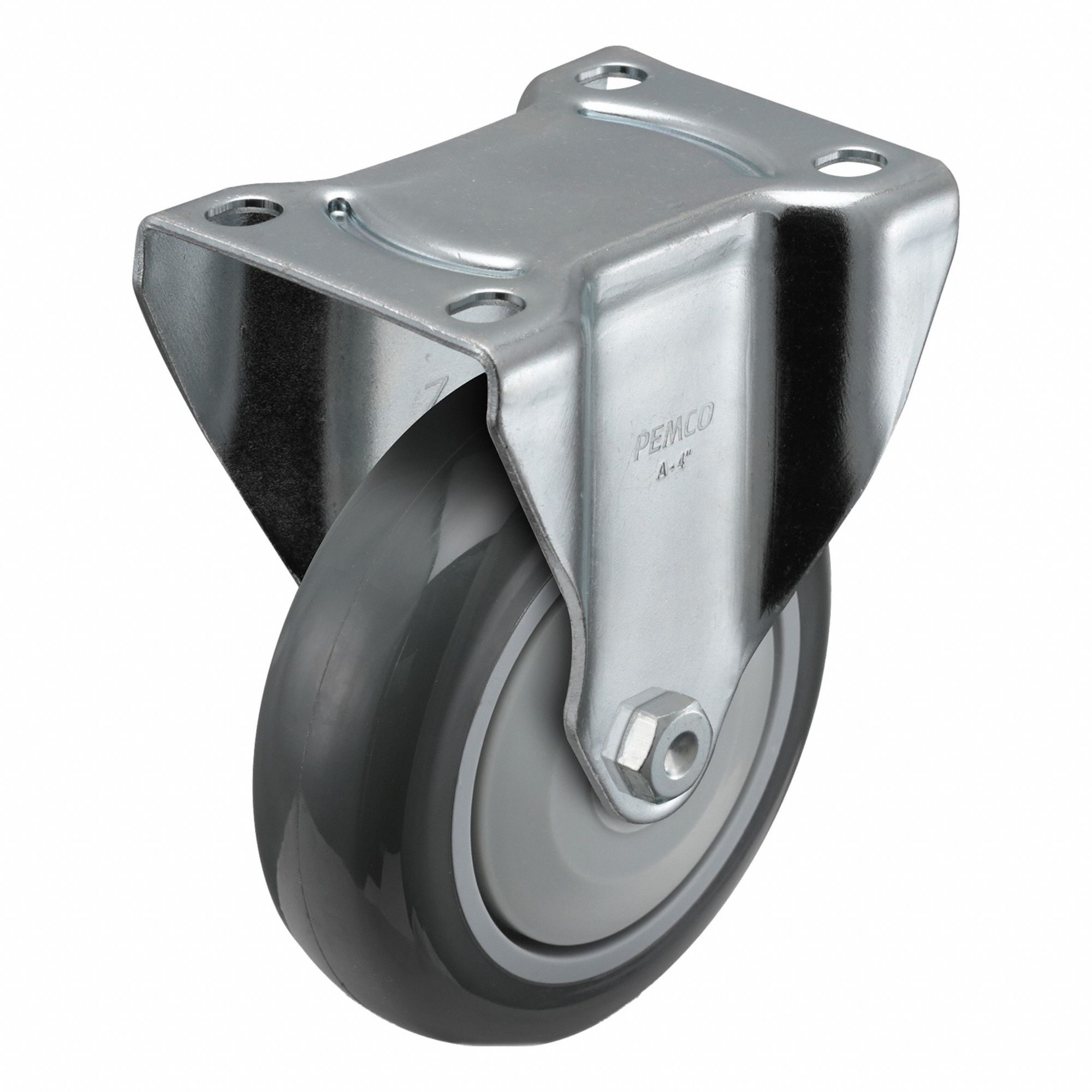 Plate Caster: Rigid, No Brake, Polyurethane, 4 in Wheel Dia, 1 1/4 in Wheel Wd, Slot, Ball