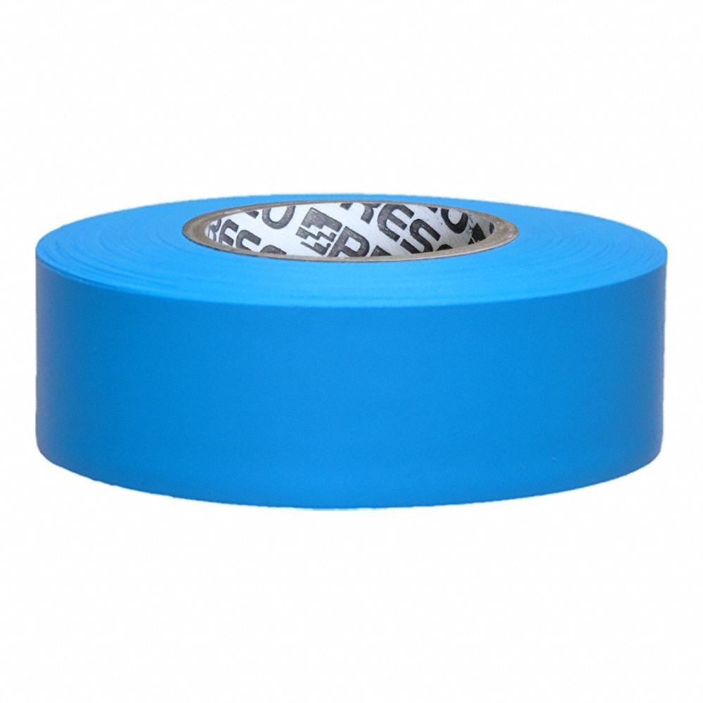 Flagging Tape: Fluorescent Blue, No Legend, No Pattern, 150 ft Lg, 1 3/16 in Wd, Vinyl