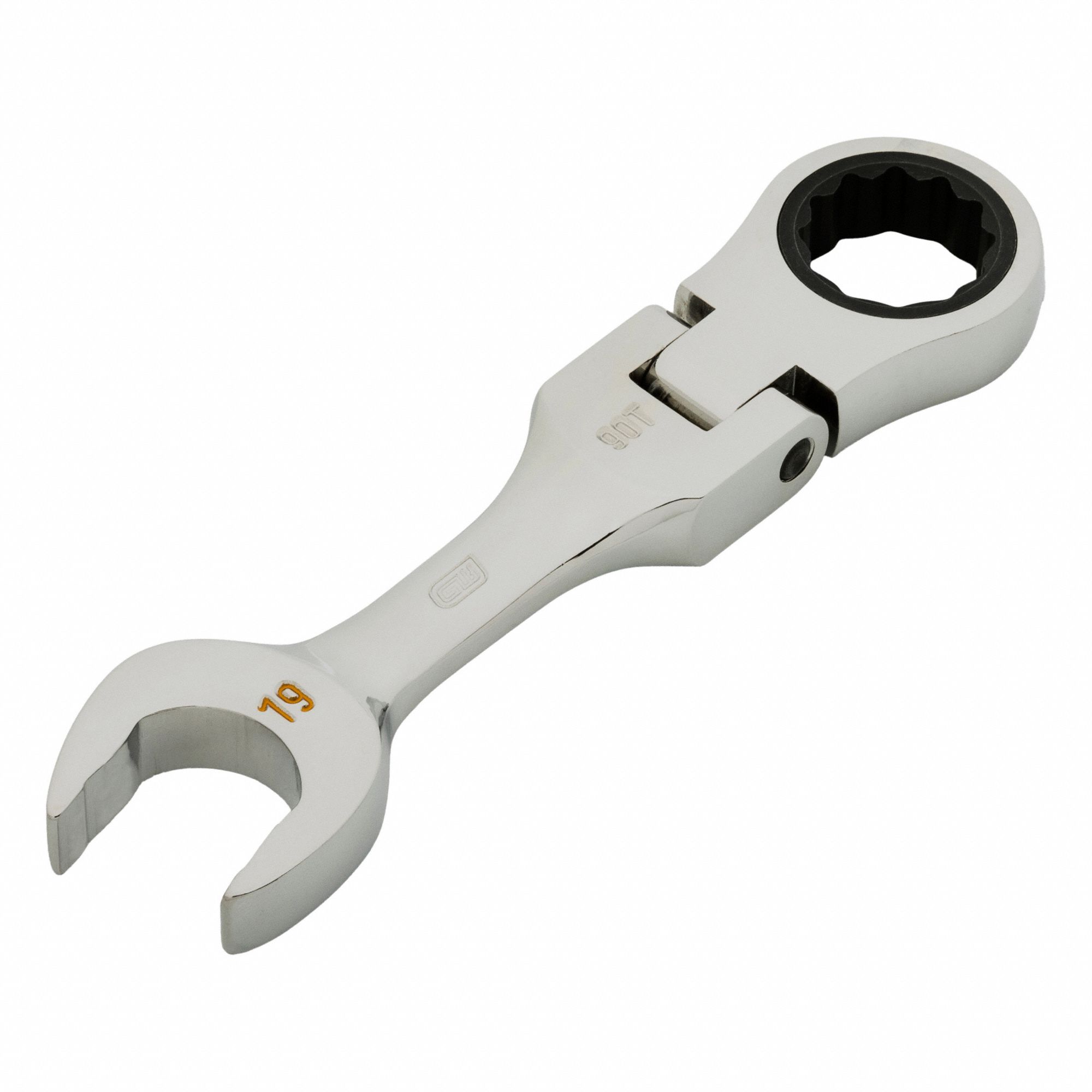 COMBINATION WRENCH, STEEL, 19 MM HEAD, ⅜ IN/7/16 IN HEAD THICKNESS, METRIC, CHROME, 30 °  OFFSET, ANTI-SLIP, 0.32 LB