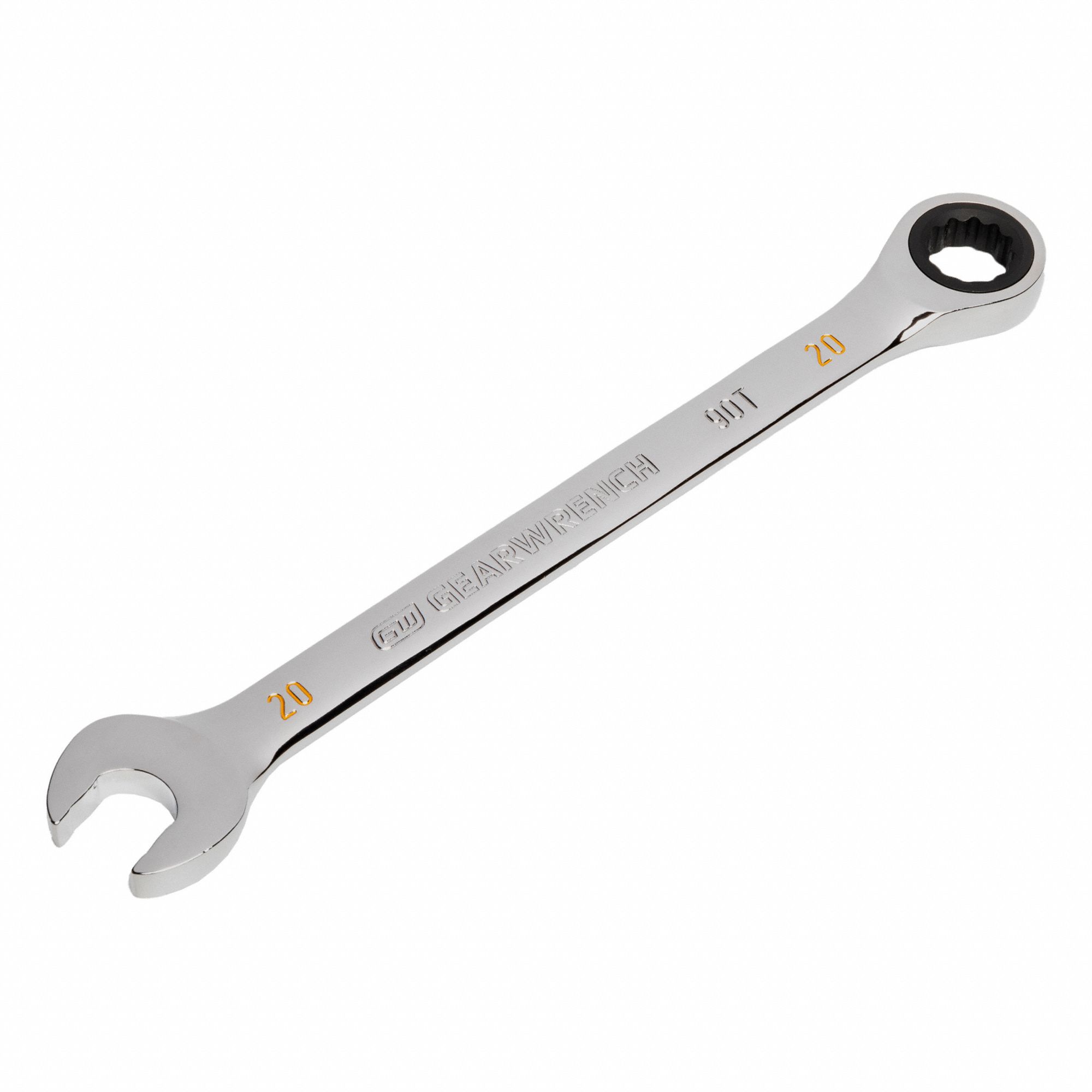 COMBINATION WRENCH, STEEL, 20 MM HEAD, ⅜ IN, ½ IN HEAD THICKNESS, METRIC, CHROME, 15 °  OFFSET, ANTI-SLIP DESIGN, 12 IN L