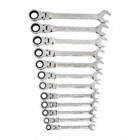 RATCHETING COMBINATION WRENCH SET, METRIC, 72 TPI, ALLOY STEEL, 12 PIECE SET