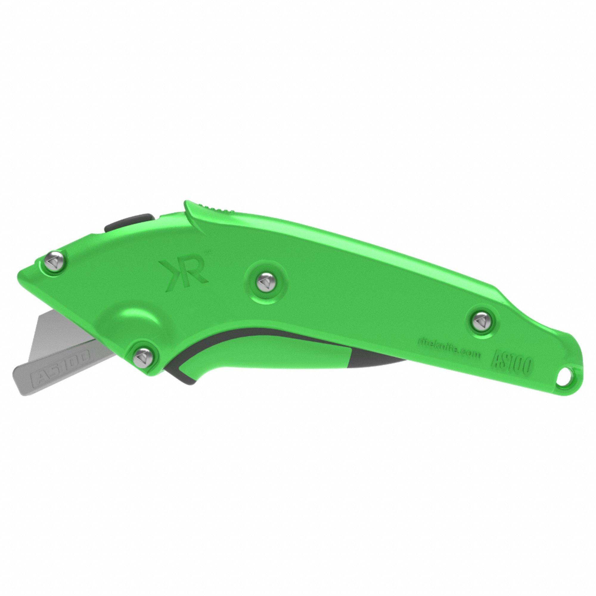 Utility Knife: 7 in Overall Lg, Textured, 2 1/2 in Overall Wd, Aluminum, Green, Button