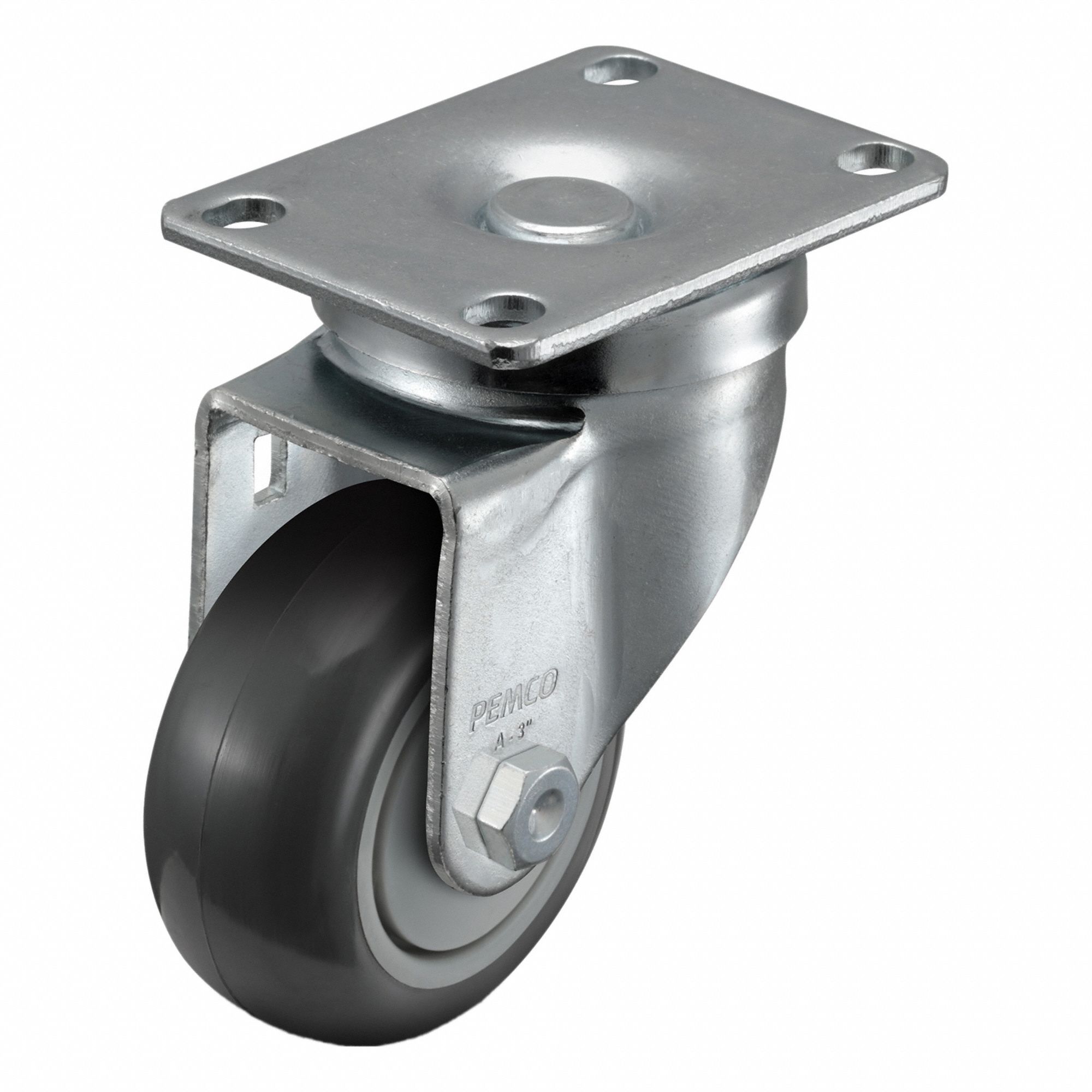 Plate Caster: Swivel, No Brake, Polyurethane, 3 in Wheel Dia, 1 1/4 in Wheel Wd, Slot, Ball