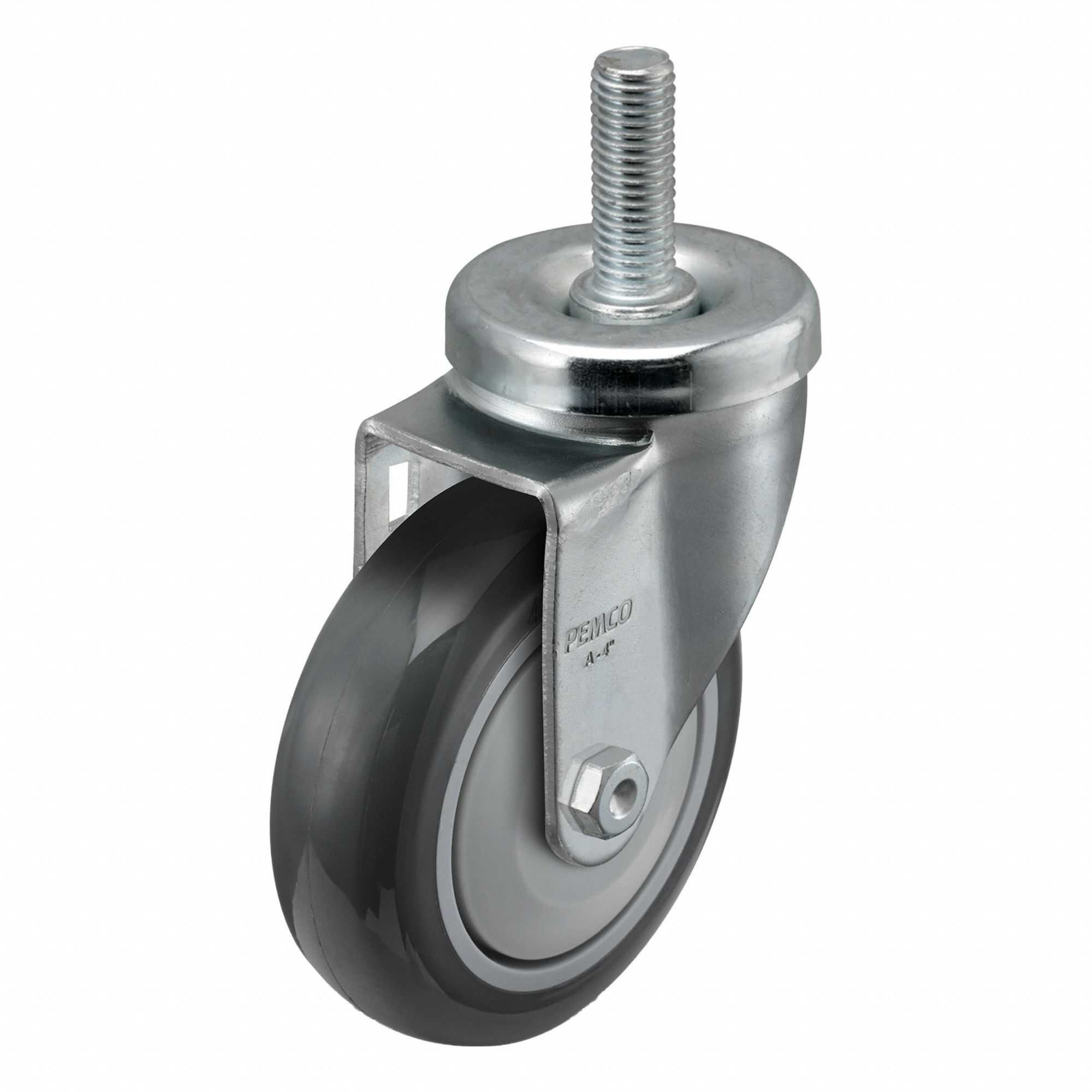 Stem Casters: Inch, Swivel, 4 in Wheel Dia., 1 1/4 in Wheel Wd, 5 1/8 in Mounting Ht, Swivel