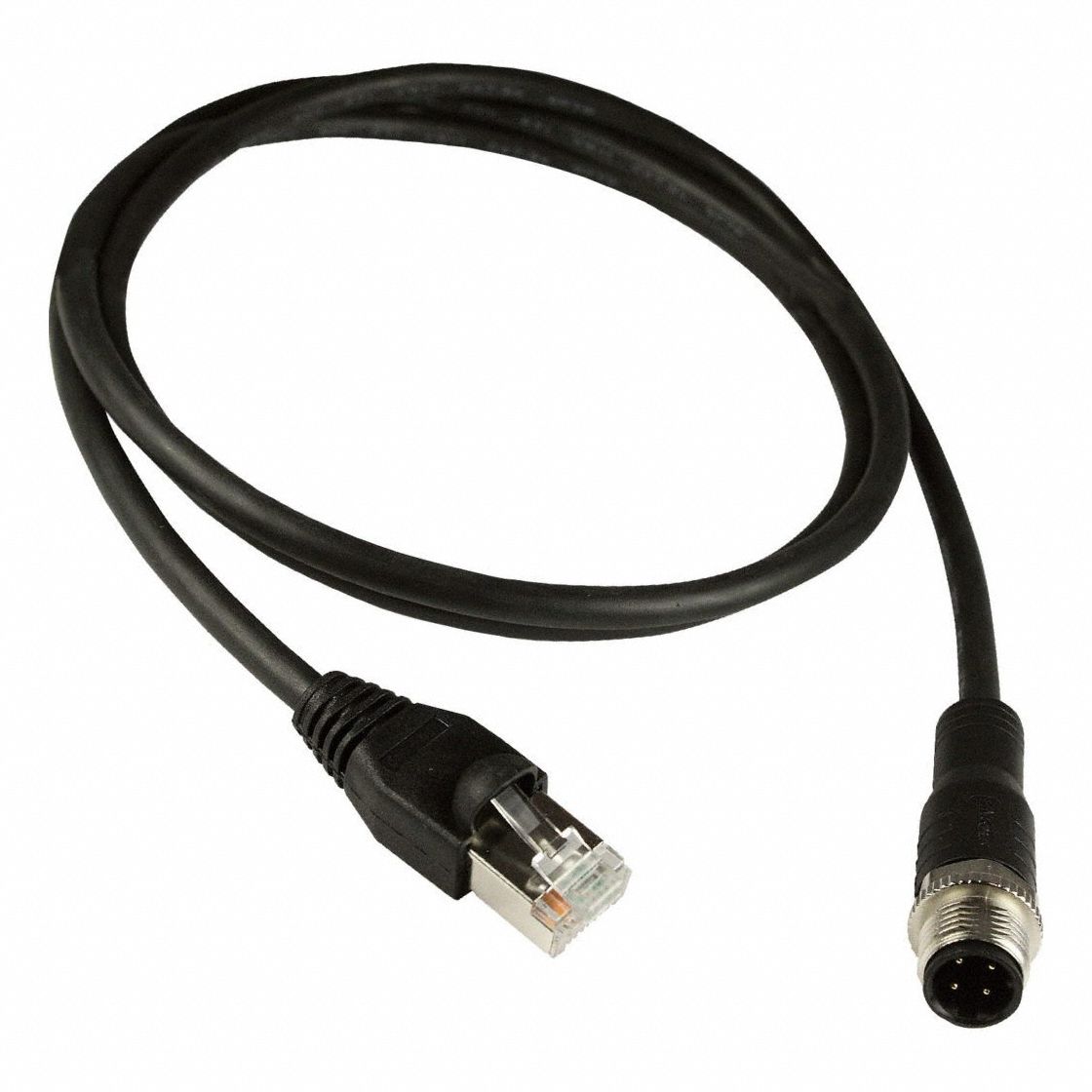 Patch Cord: Cat5e, M12 Male Straight x RJ45 Male Straight, 1 m Lg, PUR, Black, D Coding