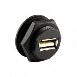 Connector: Industrial, Phosphor Bronze, -20°C to 80°C, USB 2.0, Black, Panel, IP67