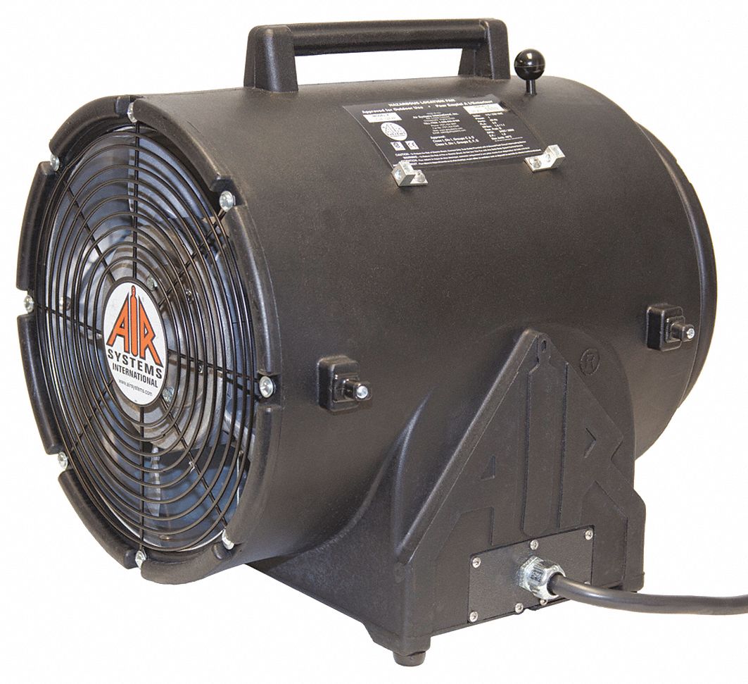 CONFINED SPACE FAN, FOR 12 IN DUCT, 1.5 HP, 230 VAC, 15 AMP, BLACK, 22 X 12 X 16 IN, PVC
