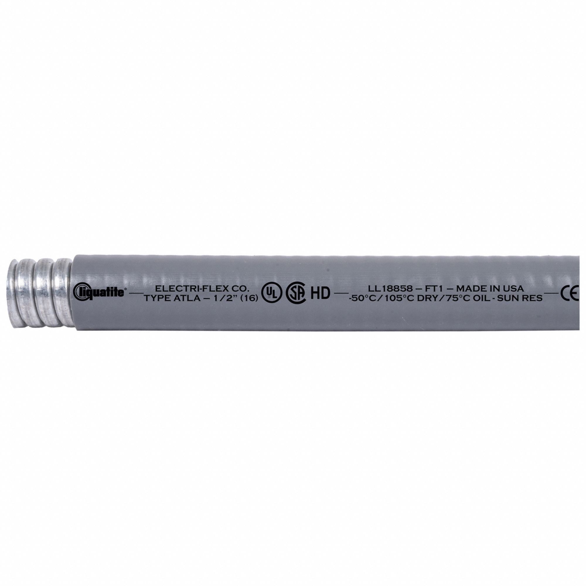 Liquid Tight Conduit: 1 1/4 in Trade Size, Gray, 50 ft Nominal Lg, ATLA