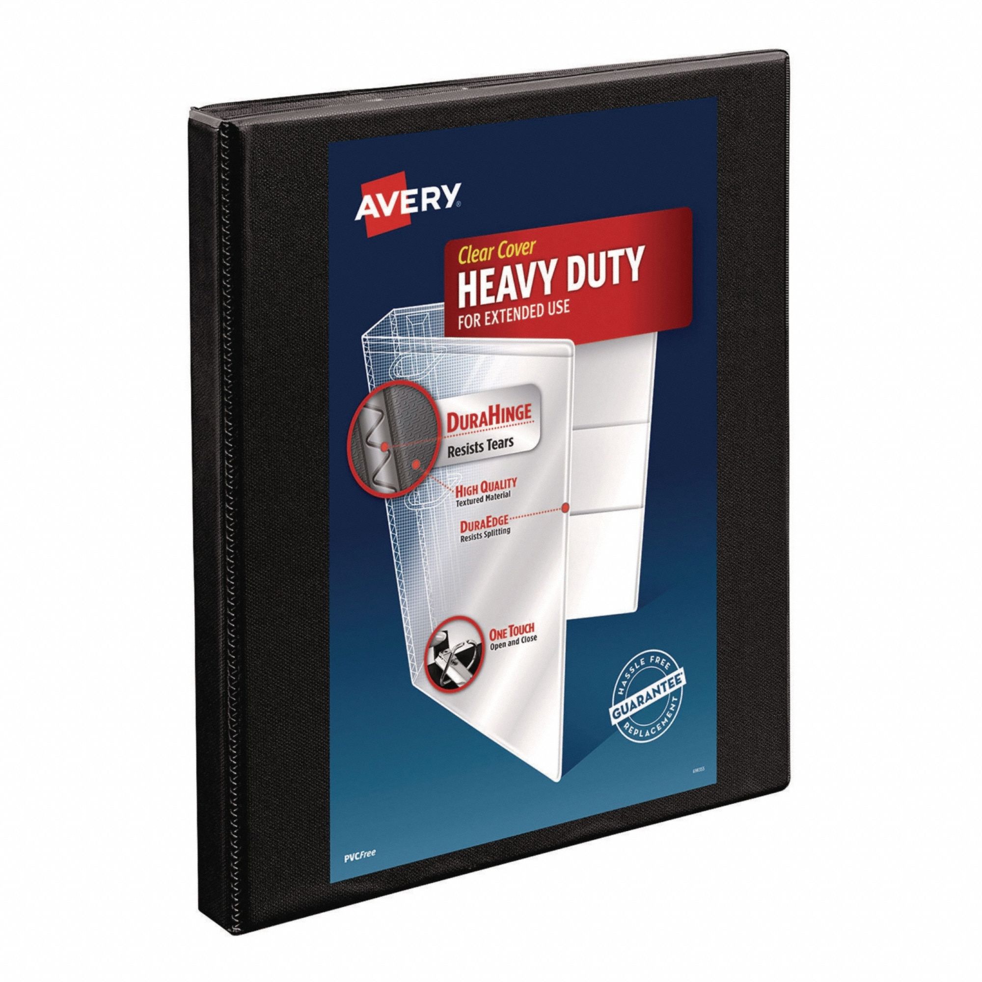 Ring Binder: 1/2 in Ring Size, Slant D-Ring, 120 Sheet Capacity, Clear Sleeve, Polypropylene, Black