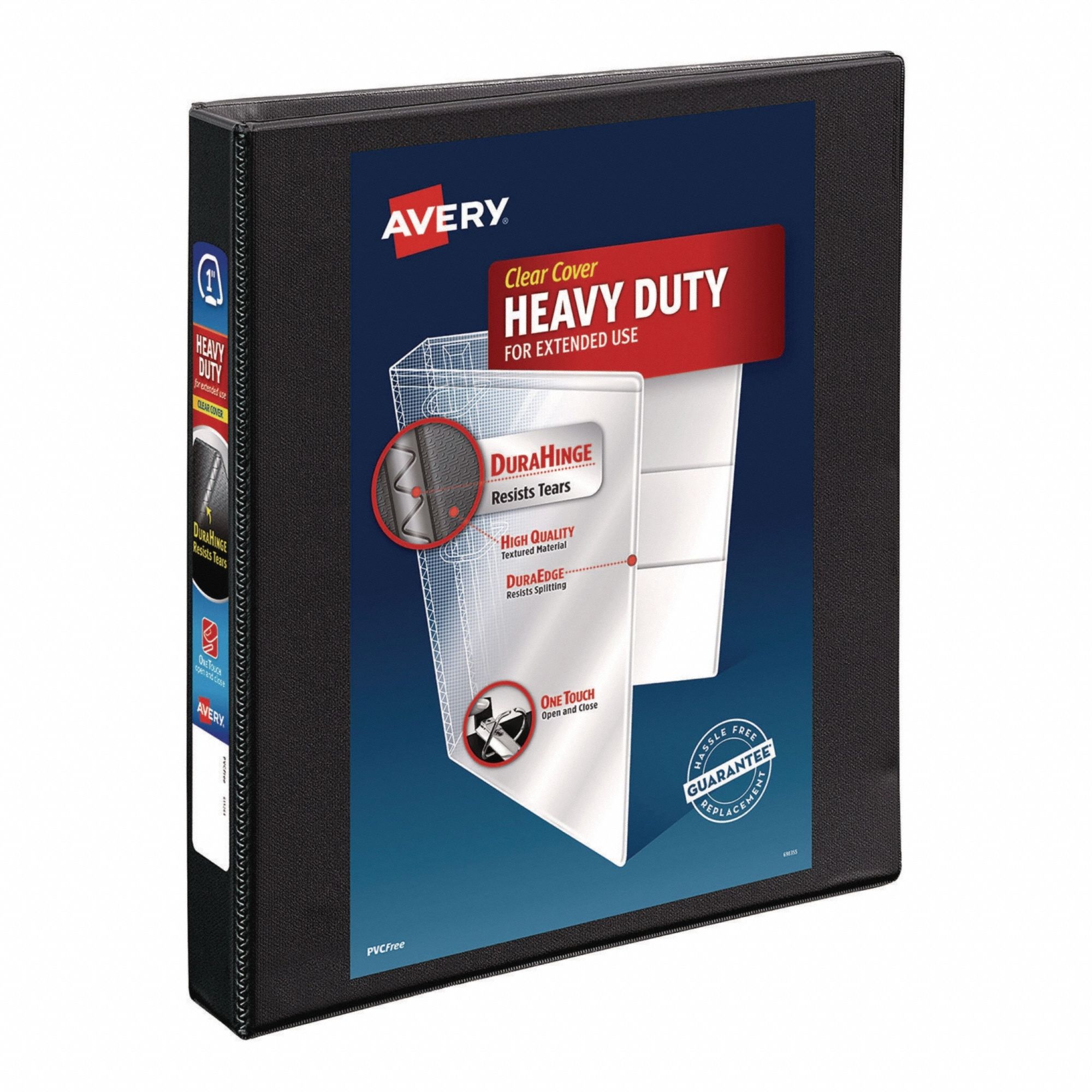 Ring Binder: 1 in Ring Size, Slant D-Ring, 220 Sheet Capacity, Clear Sleeve, Polypropylene, Black