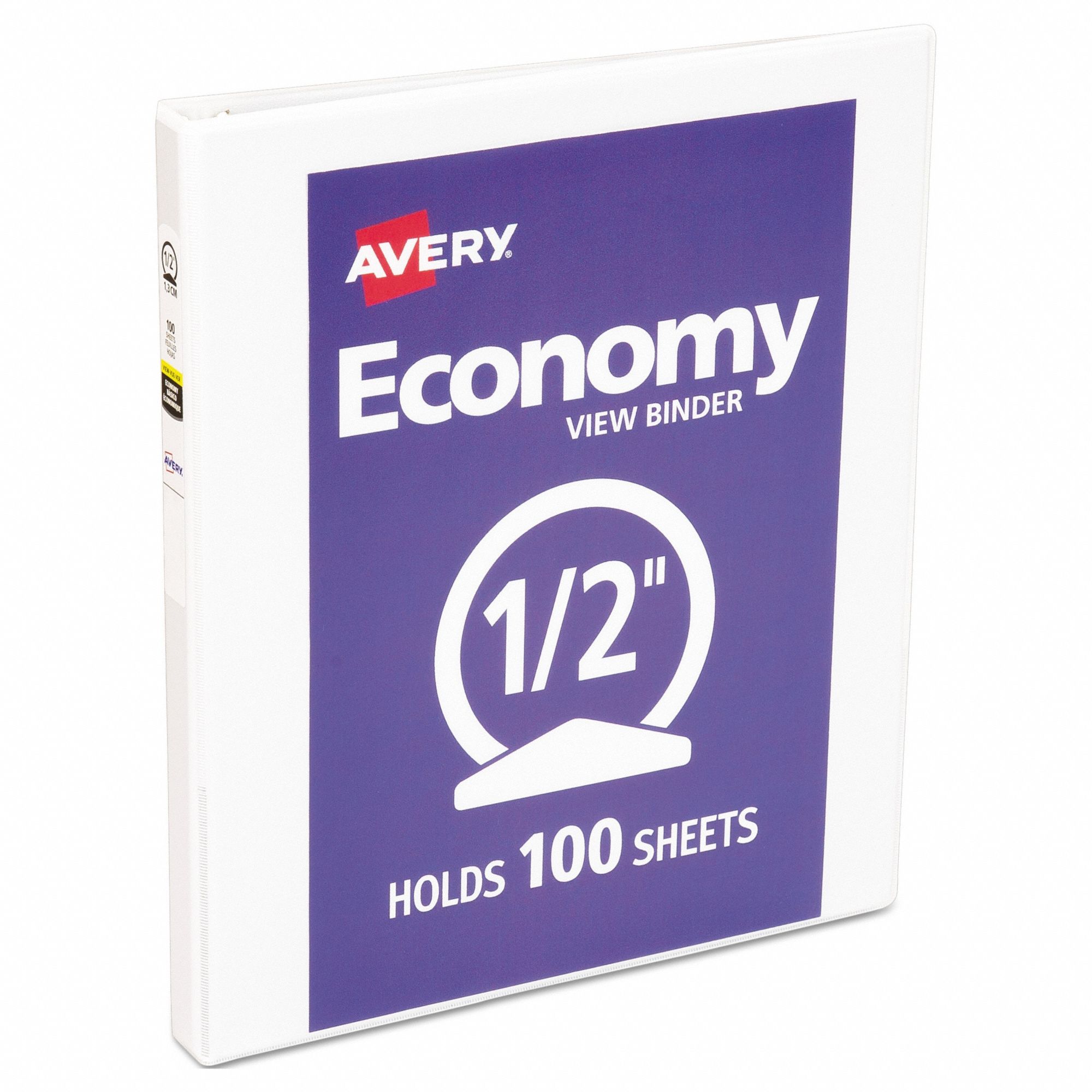 Ring Binder: 1/2 in Ring Size, Round, 100 Sheet Capacity, Clear Sleeve, Polypropylene, White