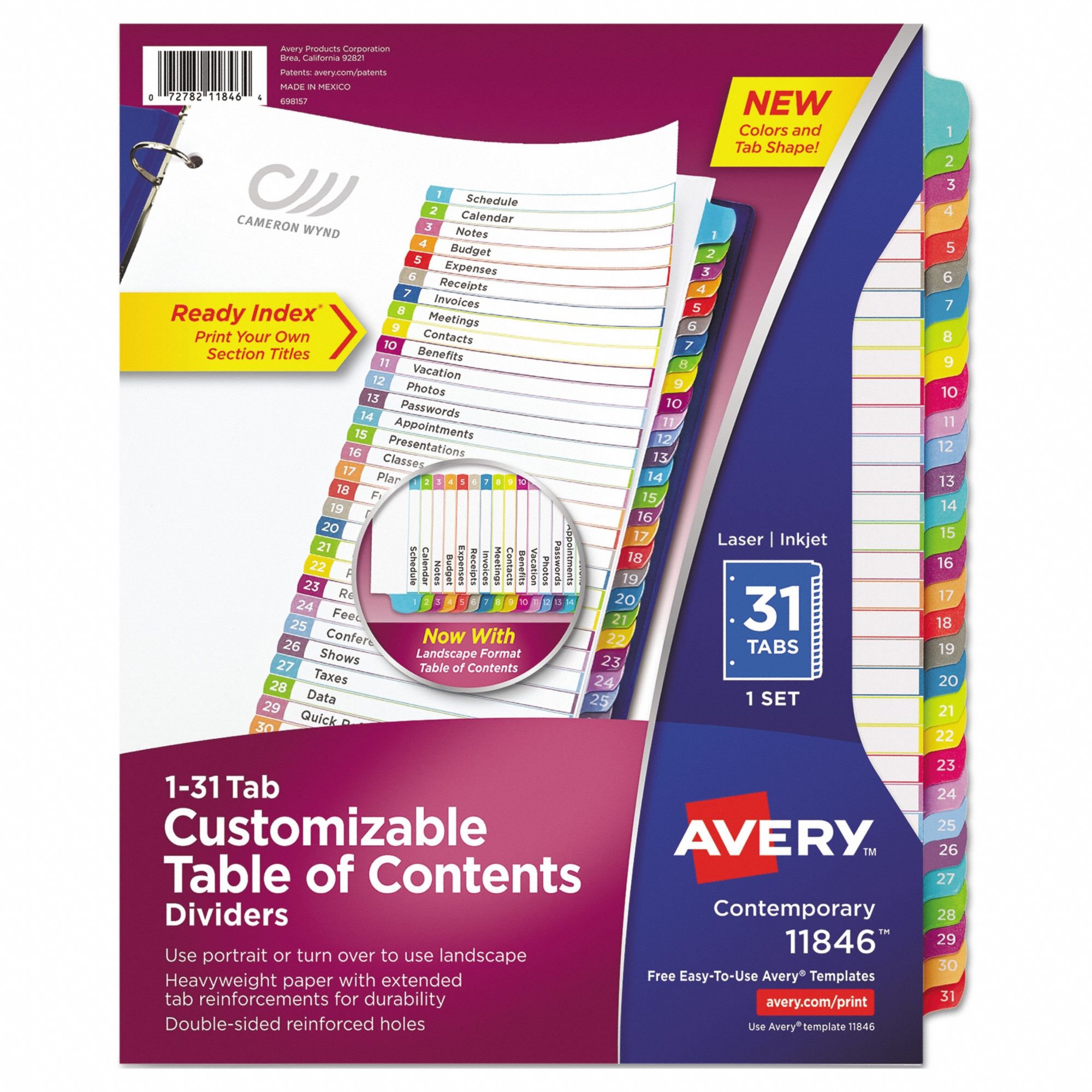 Contents Dividers, Multicolor